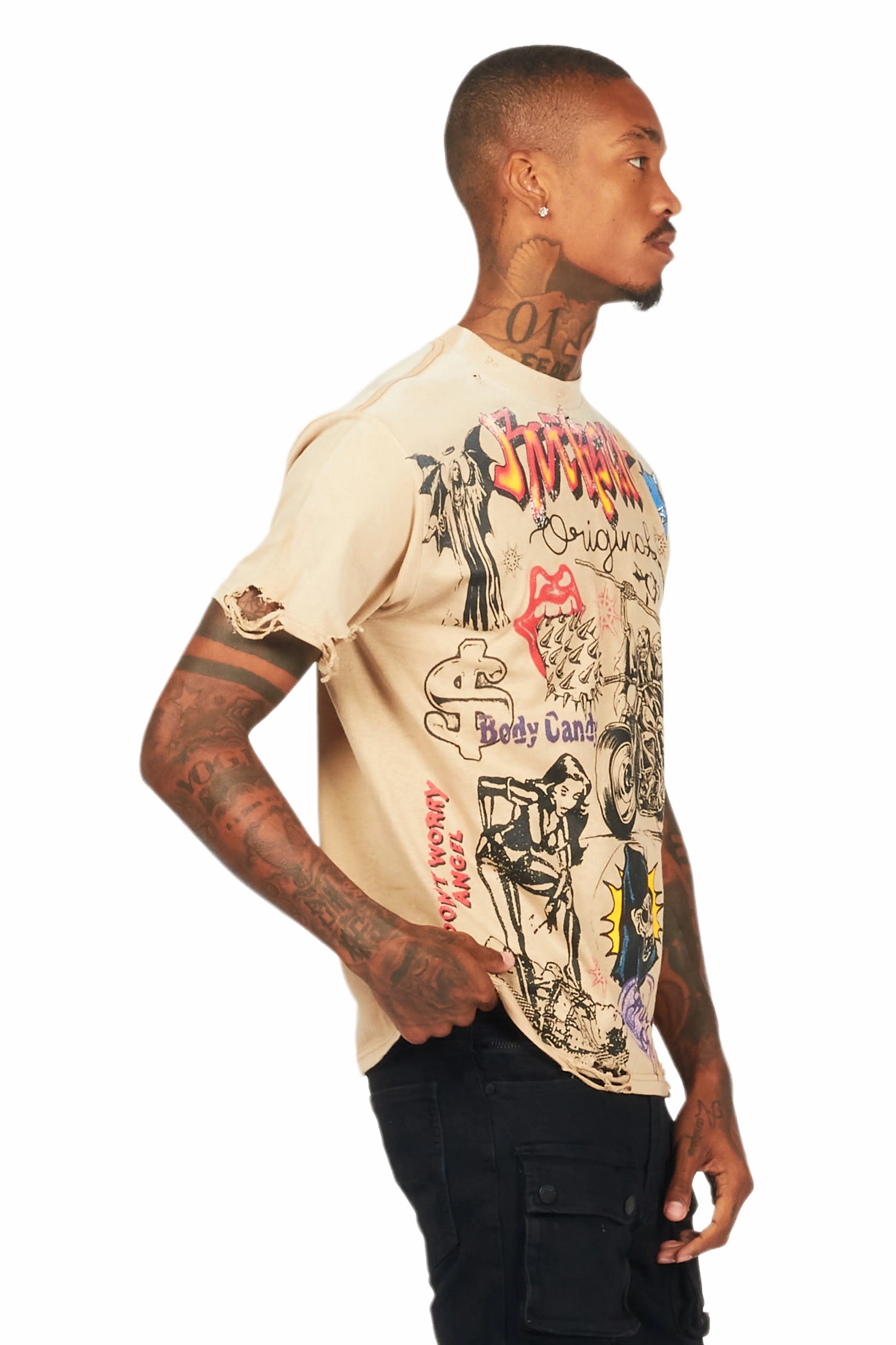 Shoota Beige Oversized Graphic T-Shirt