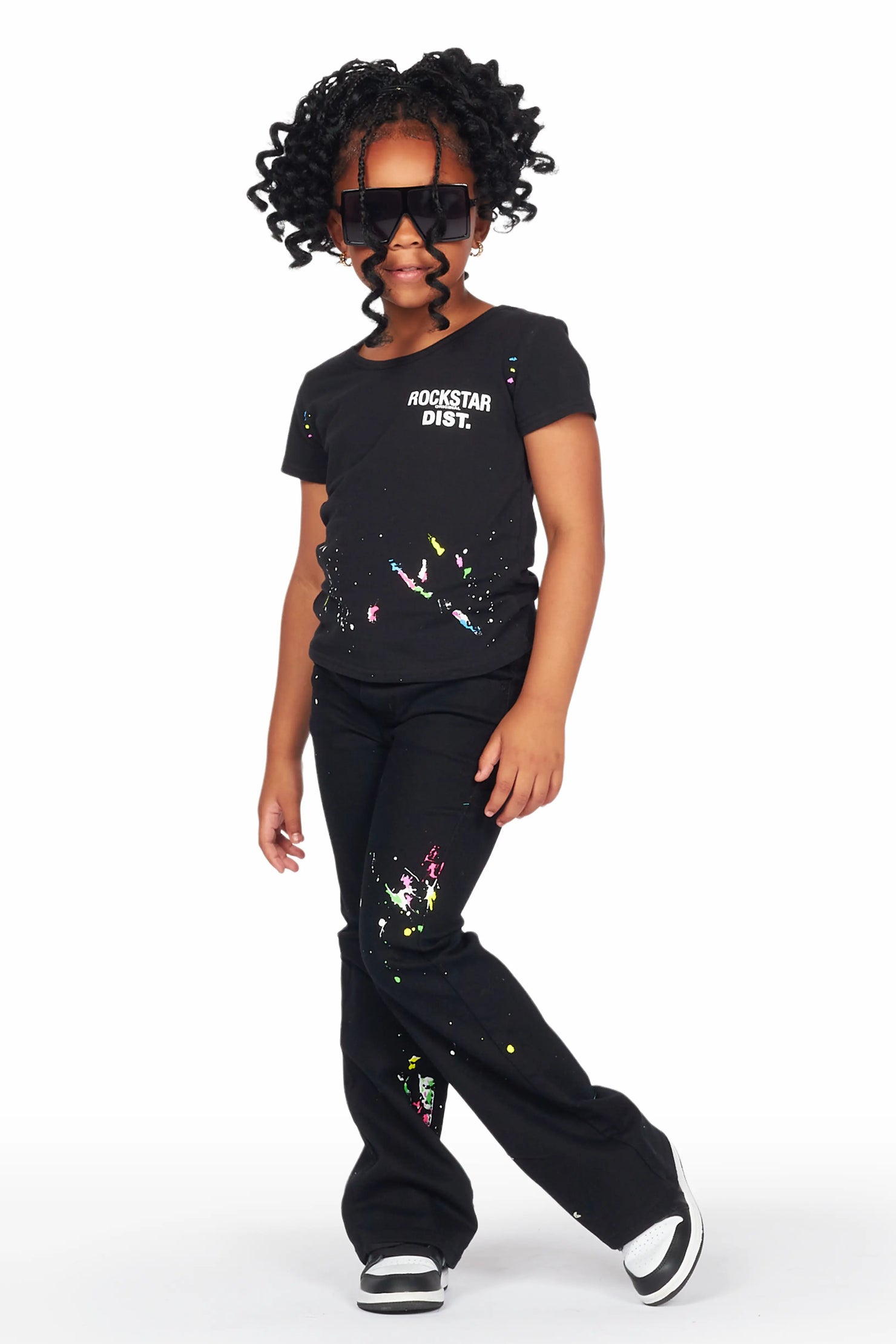 Girls Kalah Black T-Shirt Flare Jean Set