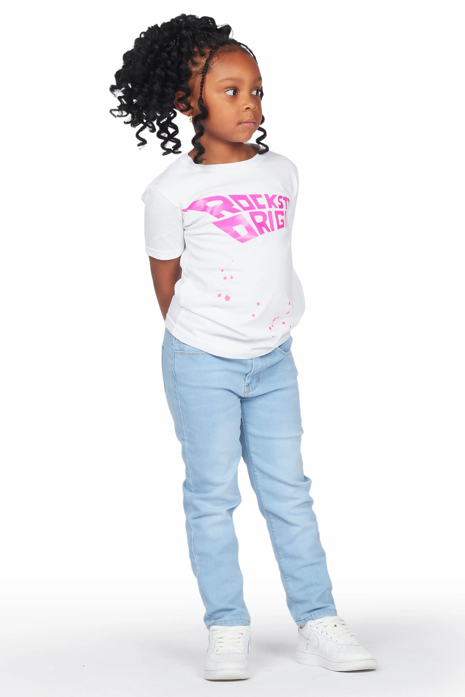 Girls Elani White T-Shirt Slim Jean Set