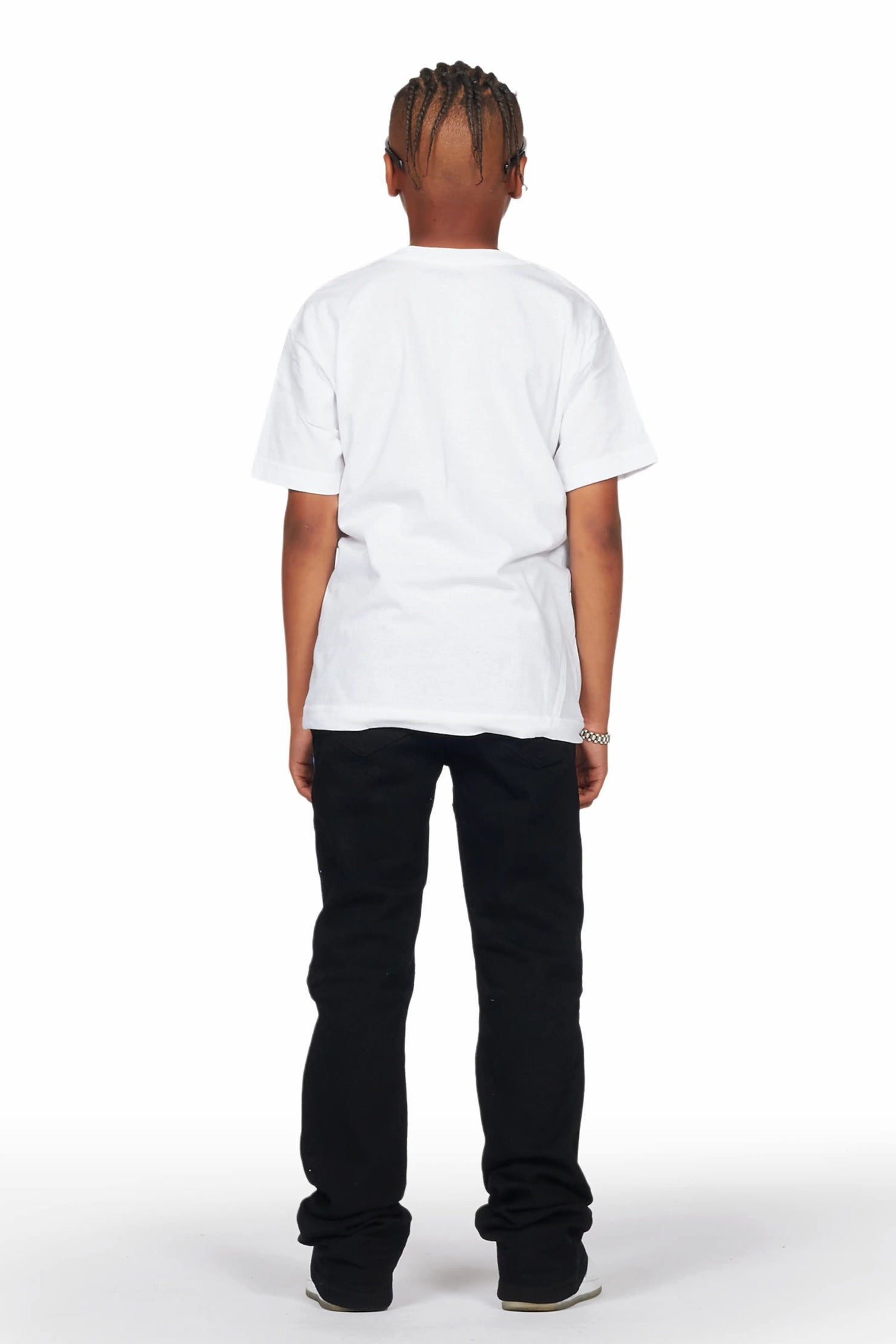 Boys Sagen White T-Shirt/Stacked Flare Jean Set