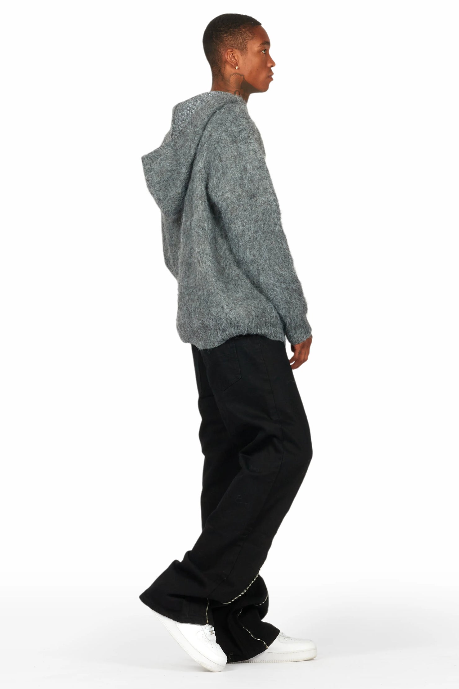 Andros Grey Graphic Knitted Mohair Hoodie