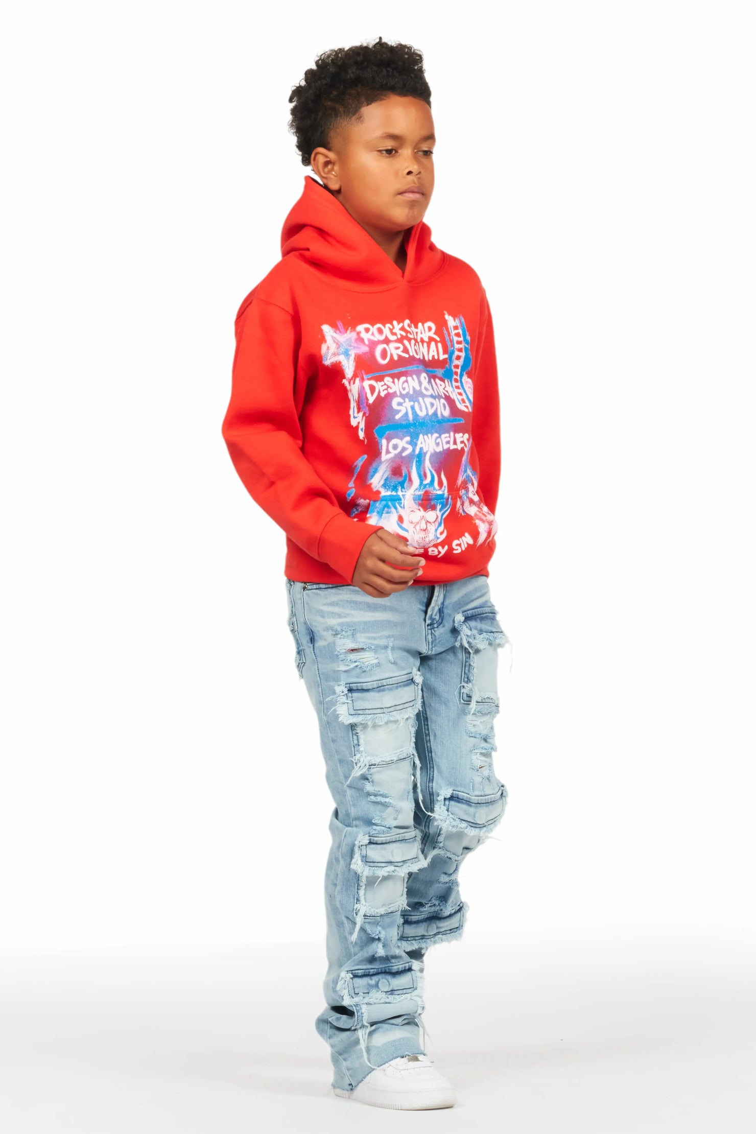 Boys Soweto Red Hoodie/Stacked Flare Jean Set