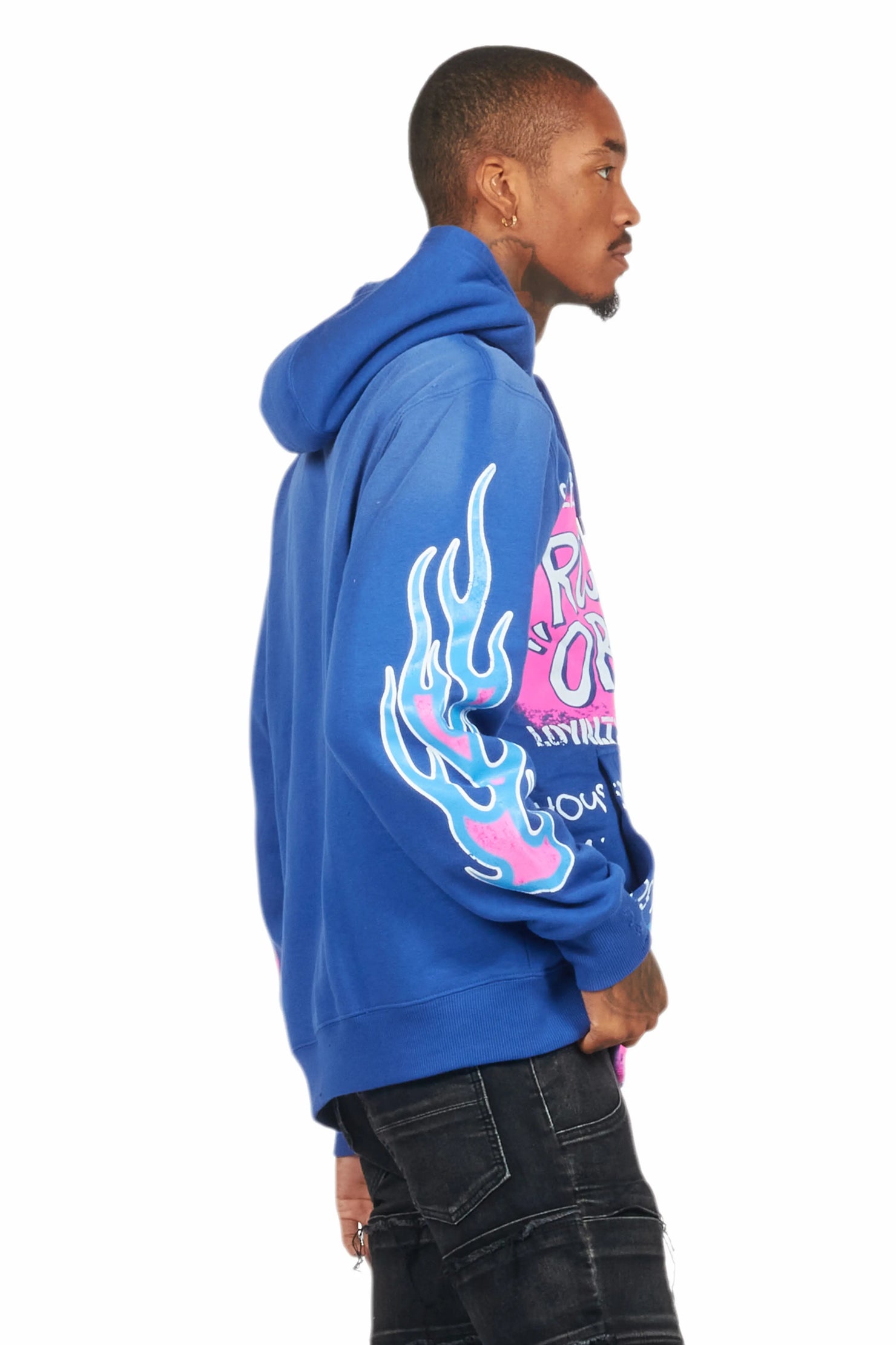 Beno Royal Blue Distressed Graphic Hoodie