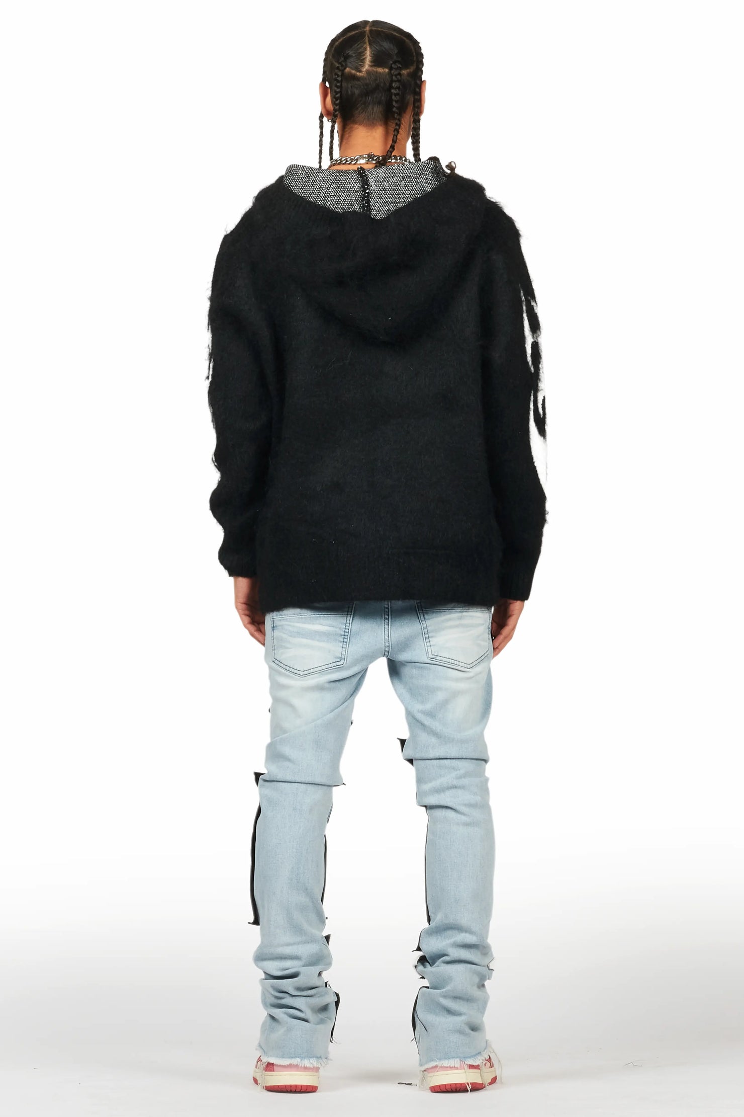 Hakon Black Graphic Knitted Mohair Hoodie