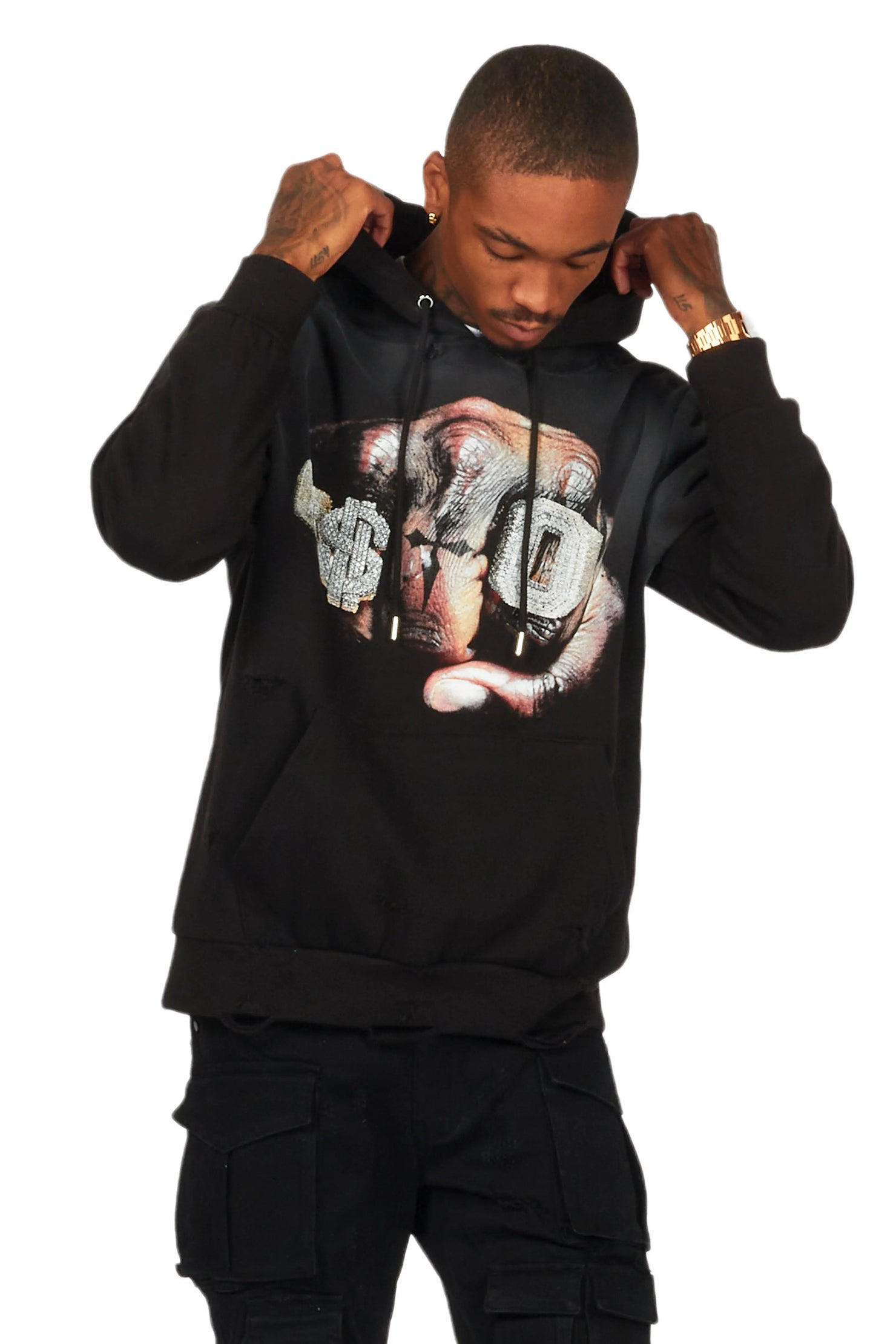 Janus Black Distressed Graphic Hoodie