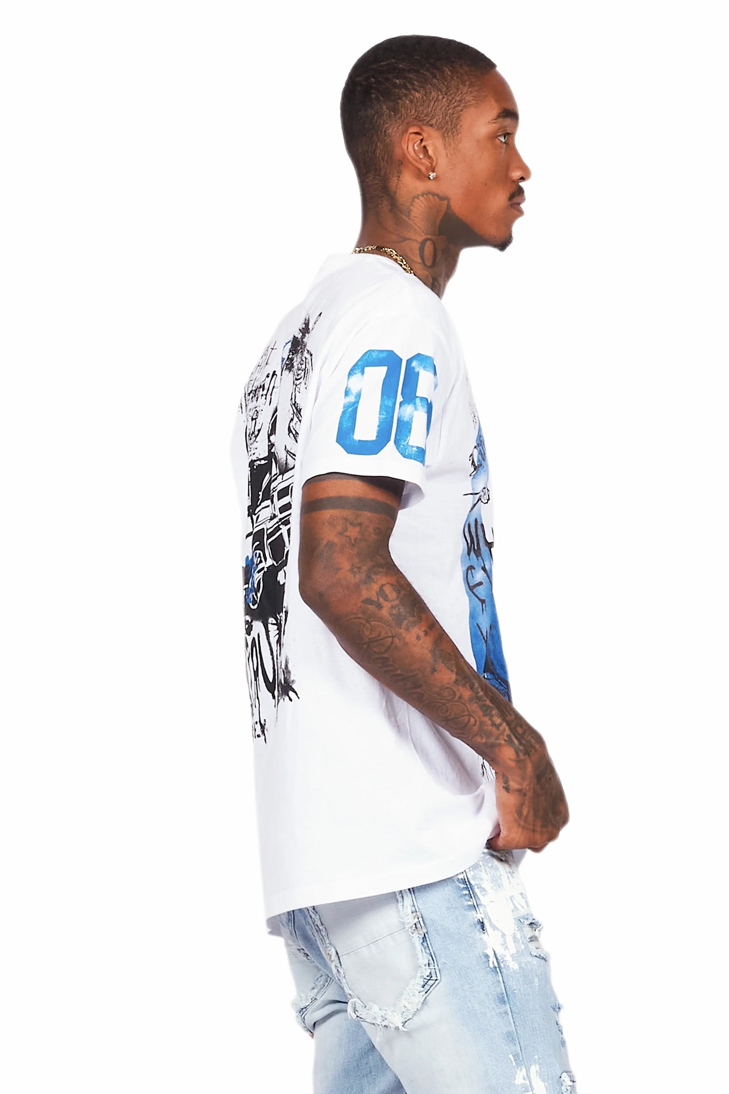 Grill White/Blue Graphic Oversized T-Shirt