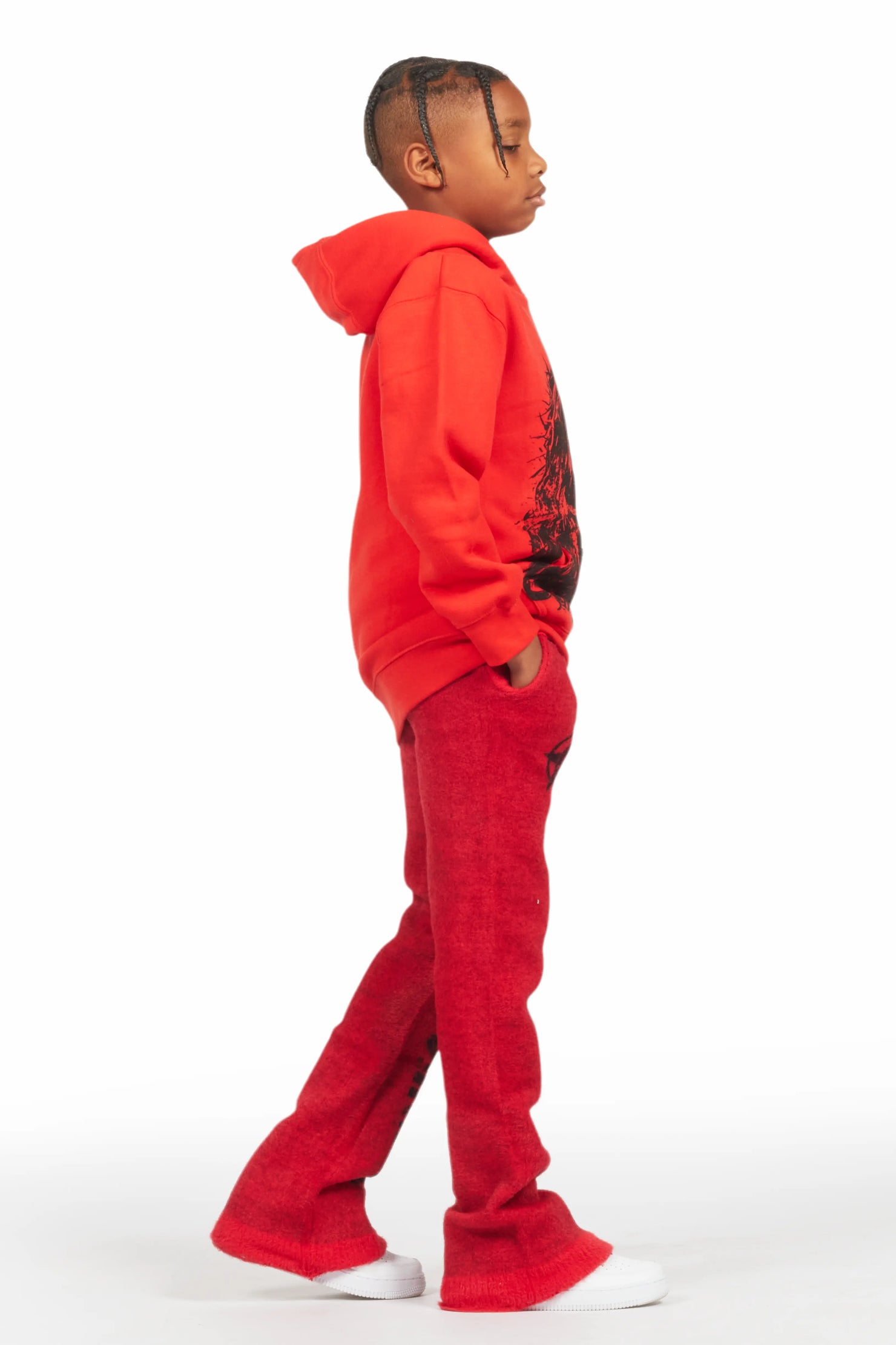 Boys Keve Red Knitted Mohair Flare Sweat Pant