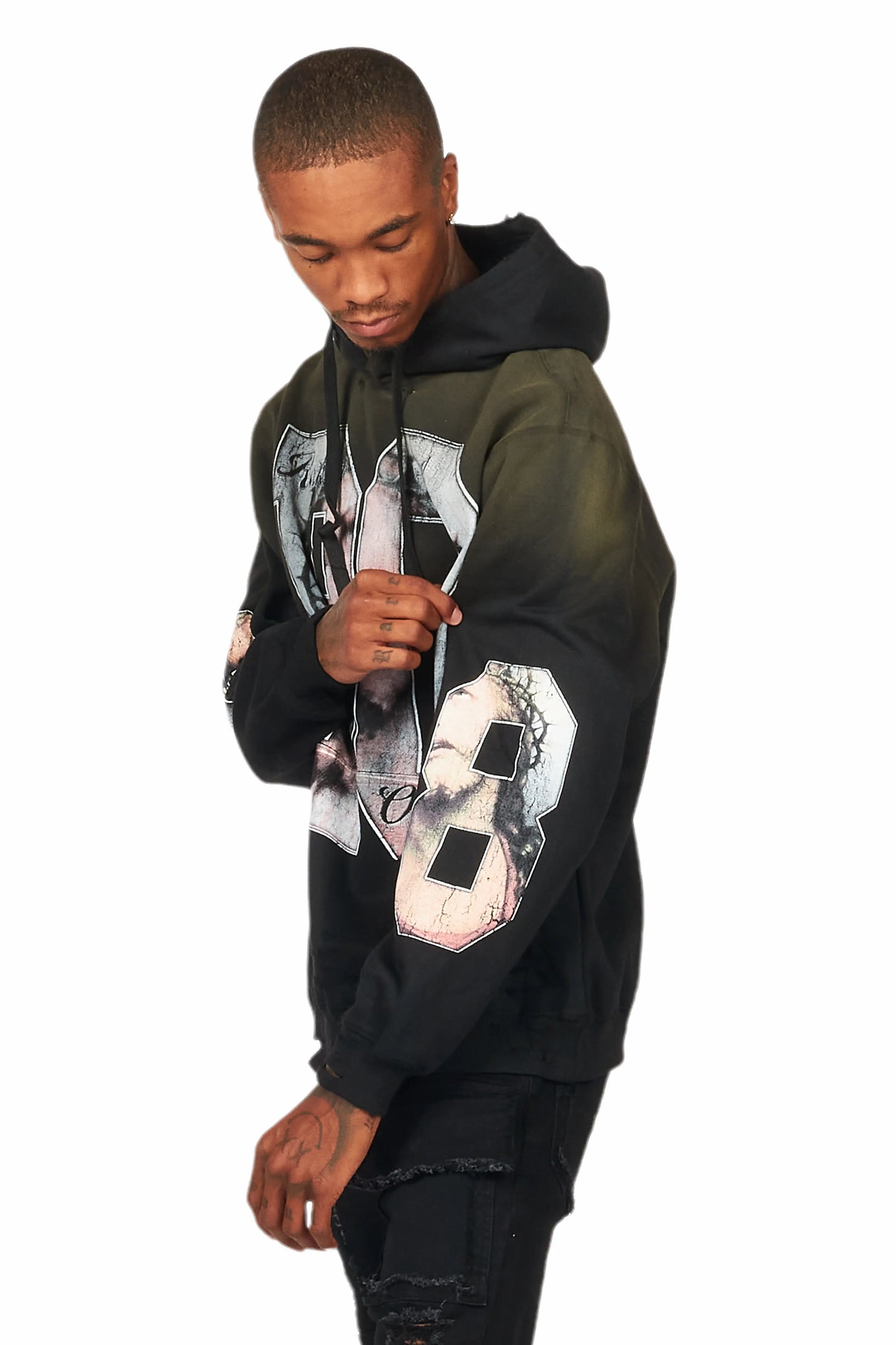 Lainer Black Graphic Distressed Hoodie