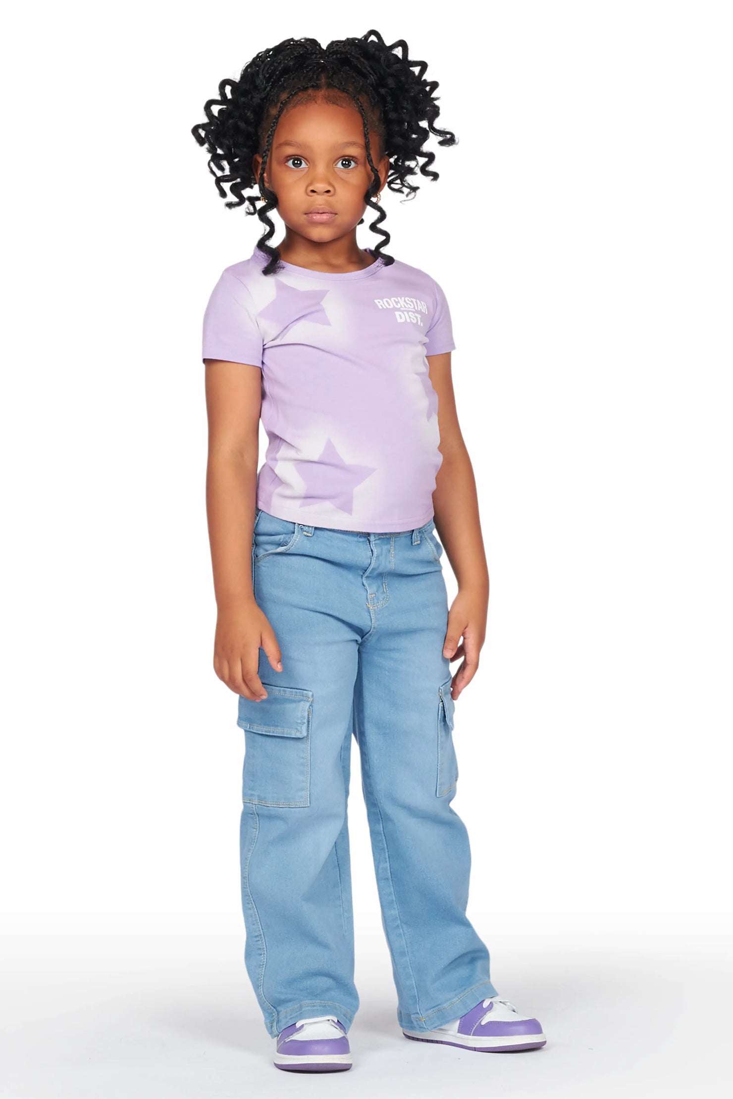 Girls Arana Lilac T-Shirt Wide Leg Cargo Jean Set