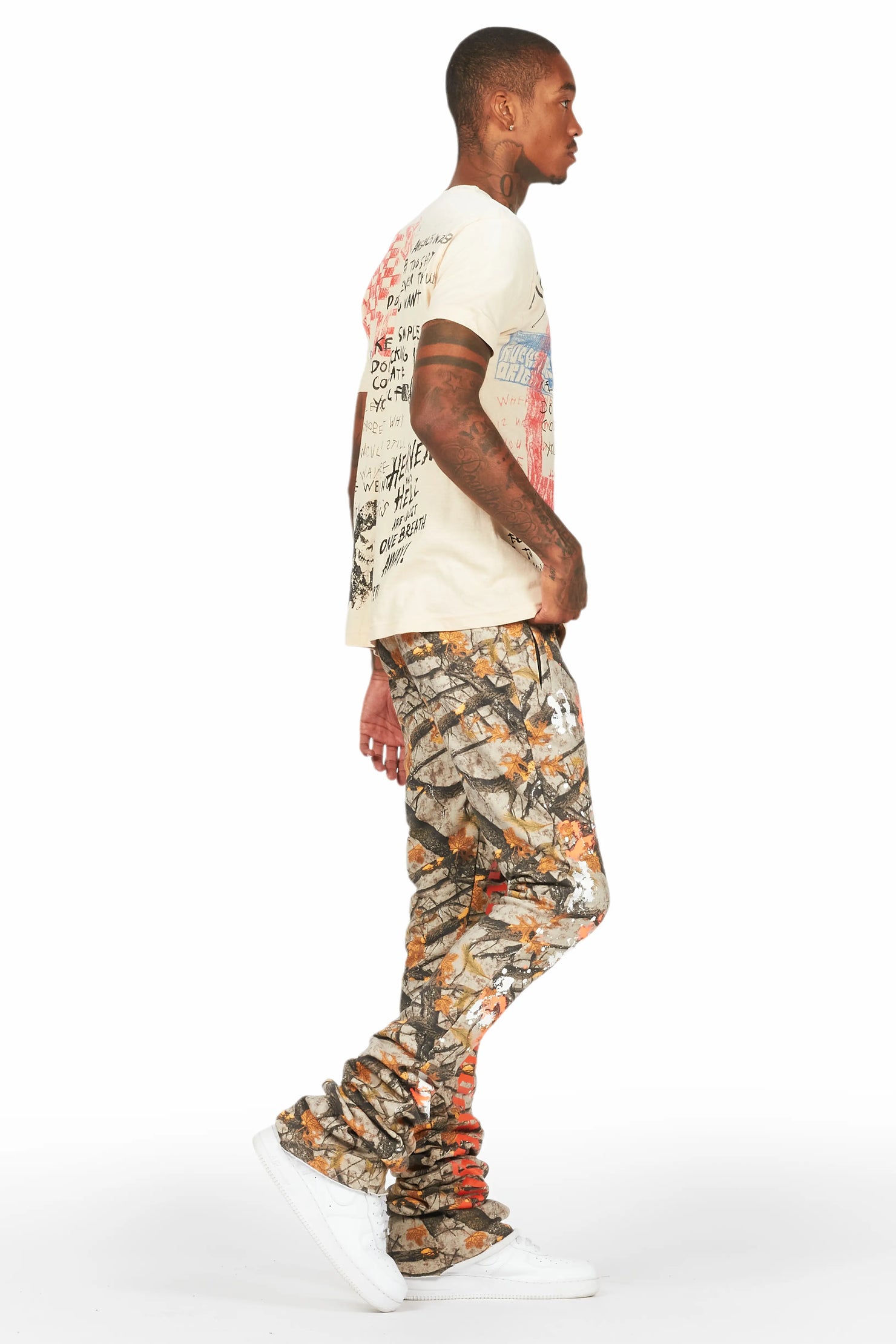 Adwin Painter Tree Camo Super Stacked Flare Pants