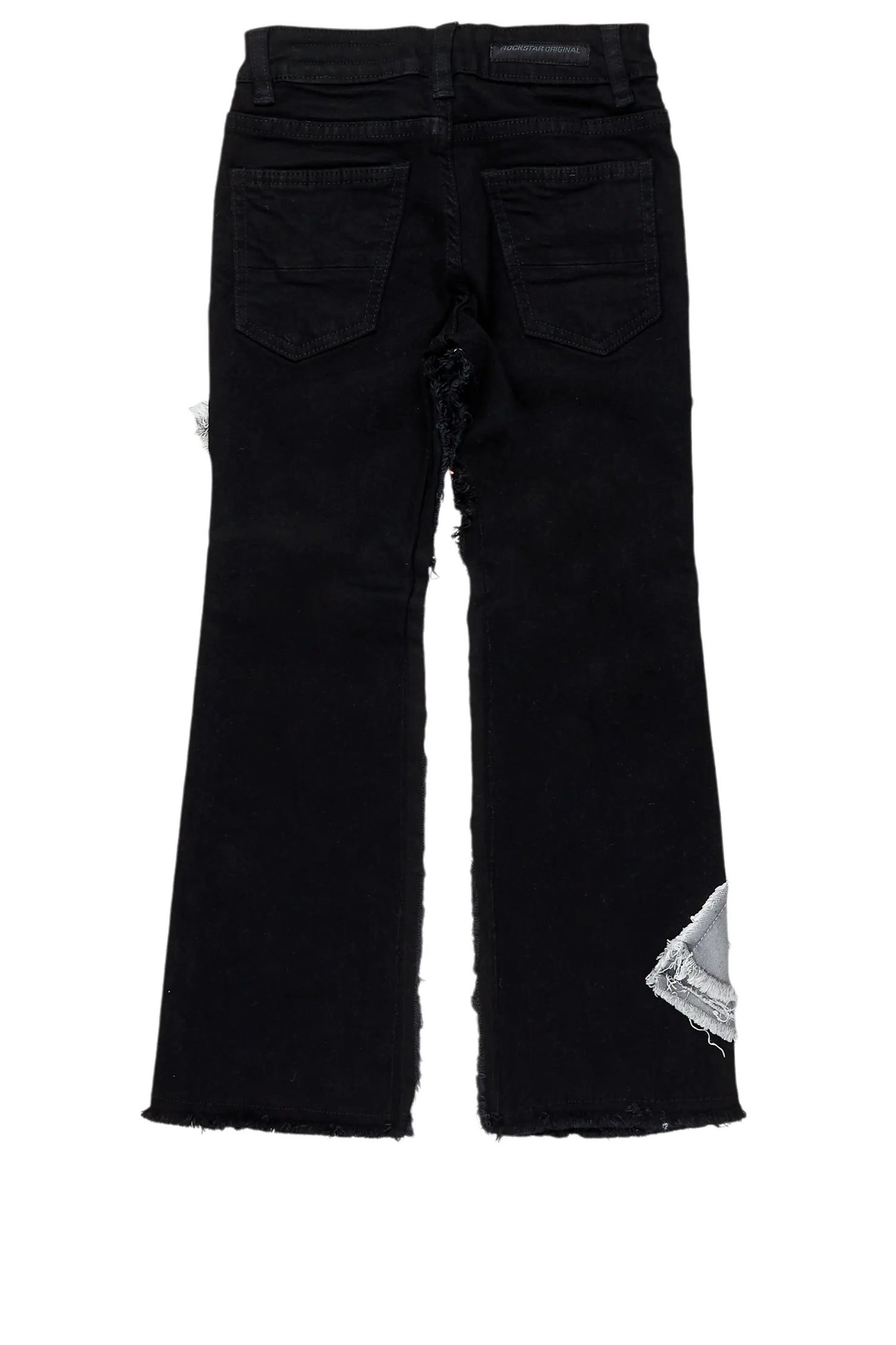 Boys Fraust Jet Black Patchwork Stacked Flare Jean