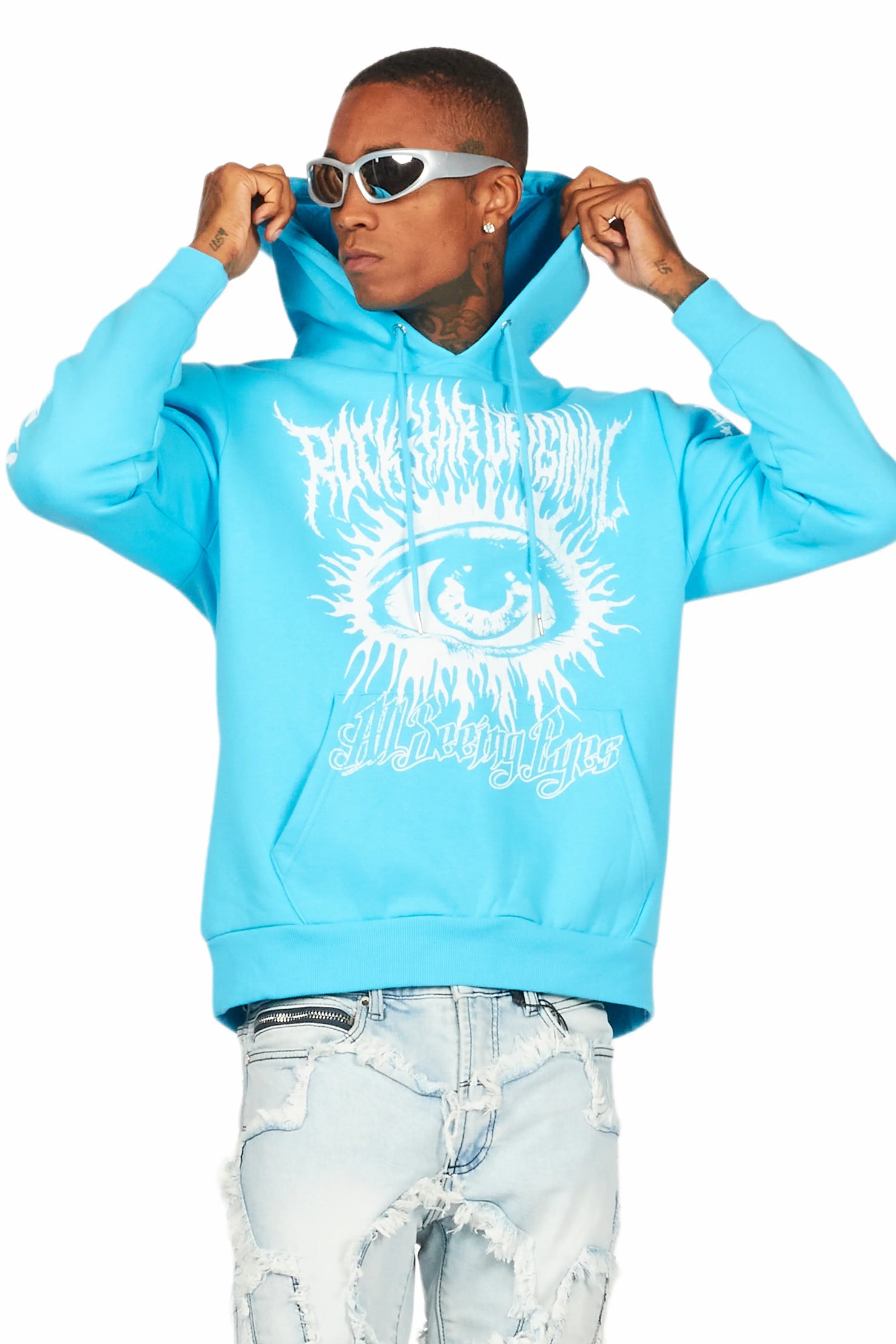 All Seeing Eyes Blue Graphic Hoodie