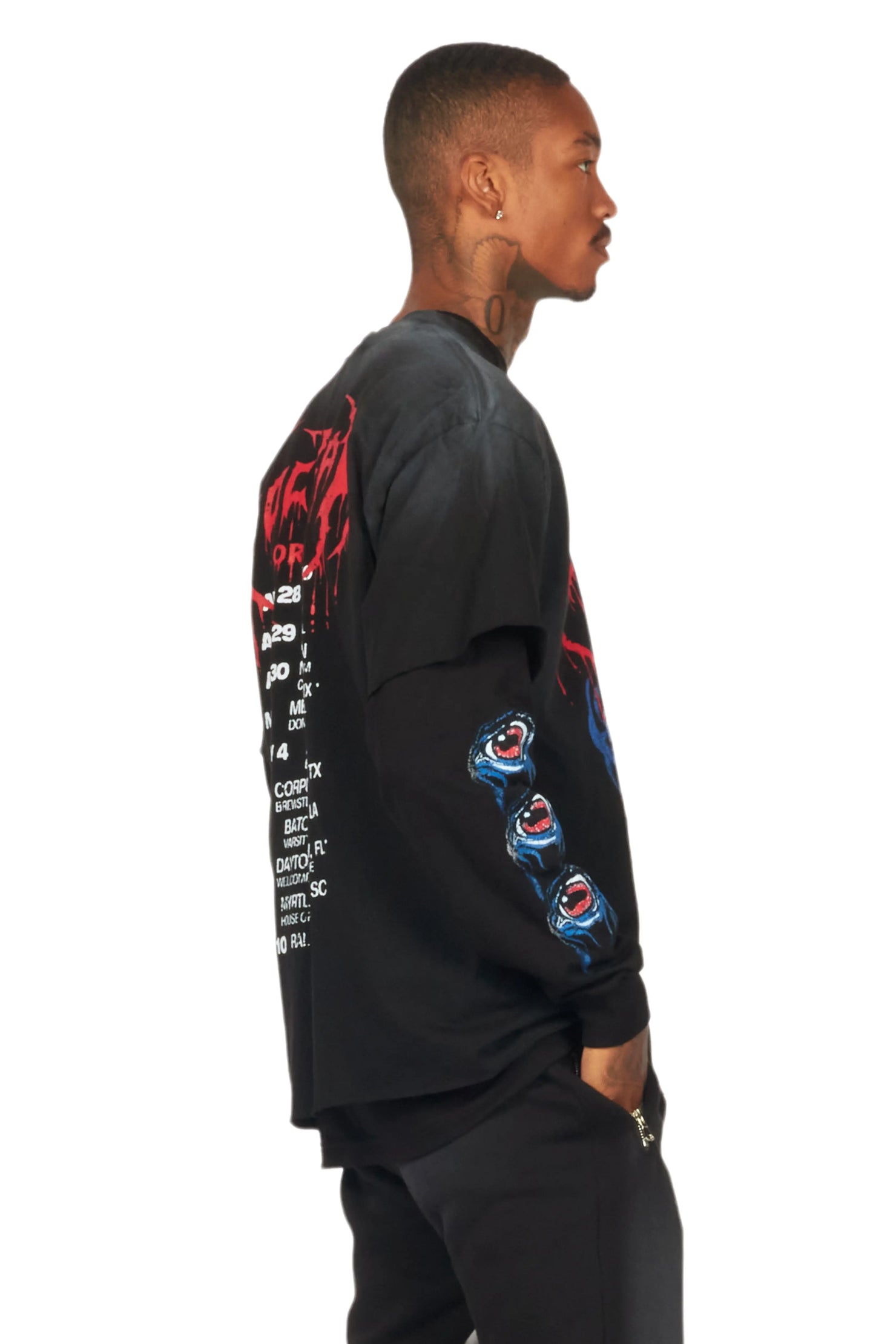 Vicious Black Double Layer Long Sleeve Graphic T-Shirt