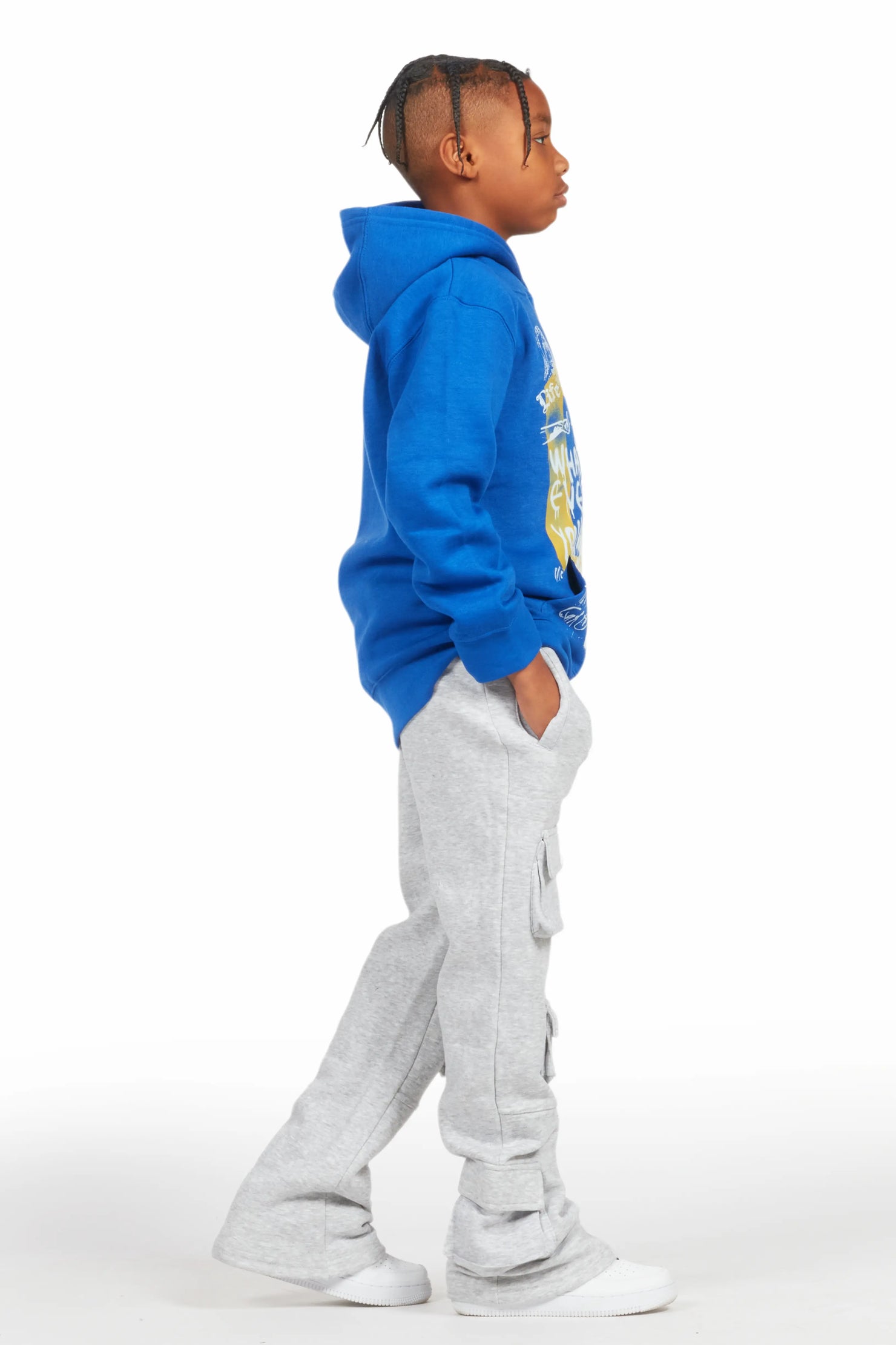 Boys Connor Grey Stacked Flare Track Pant