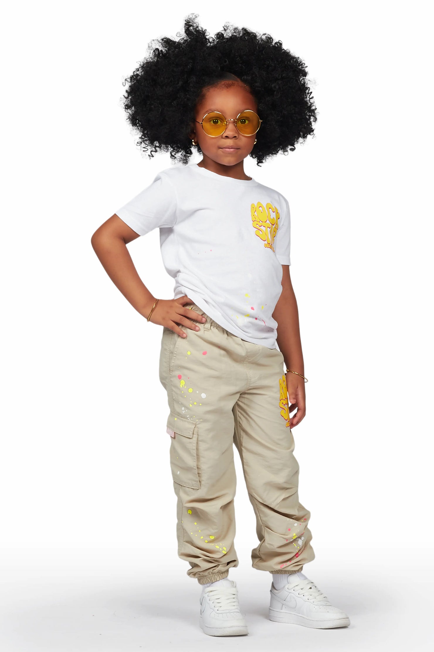 Girls Racha White/Beige T-Shirt Cargo Jogger Set