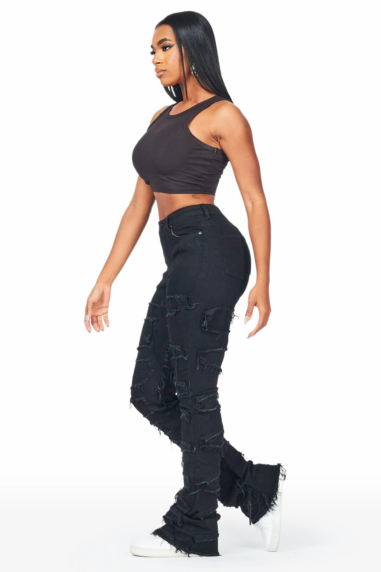 Zariyah Black Stacked Flare Jean