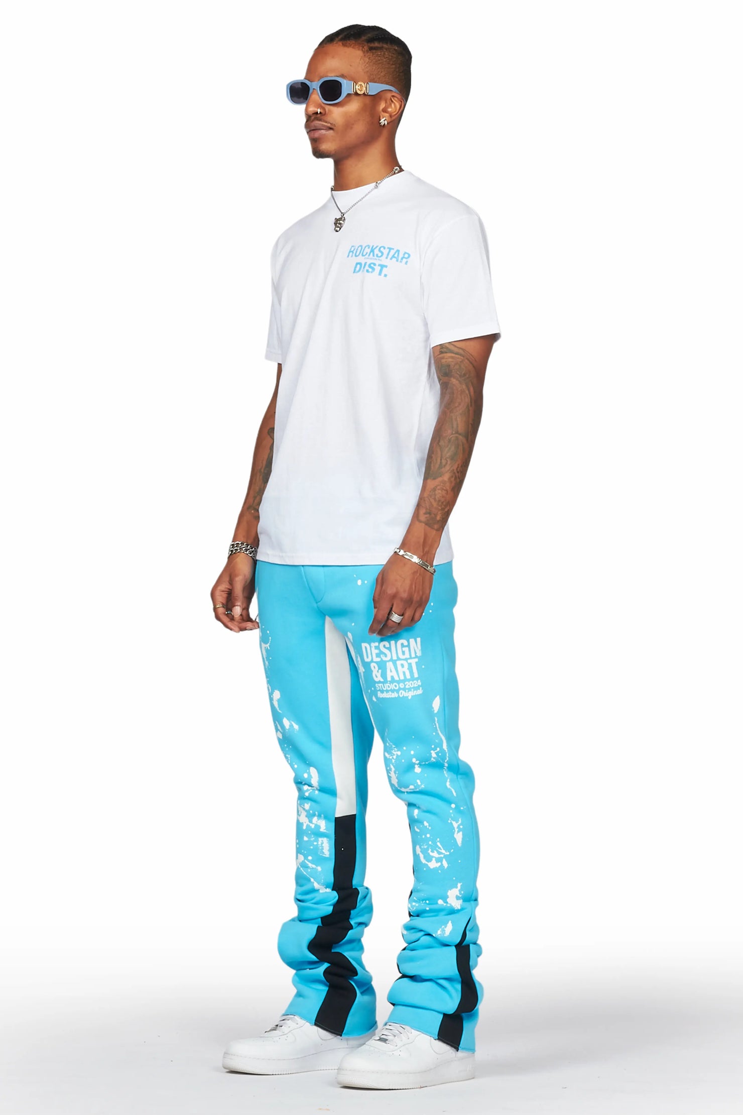 Damone Blue Super Stacked Flare Track Pant