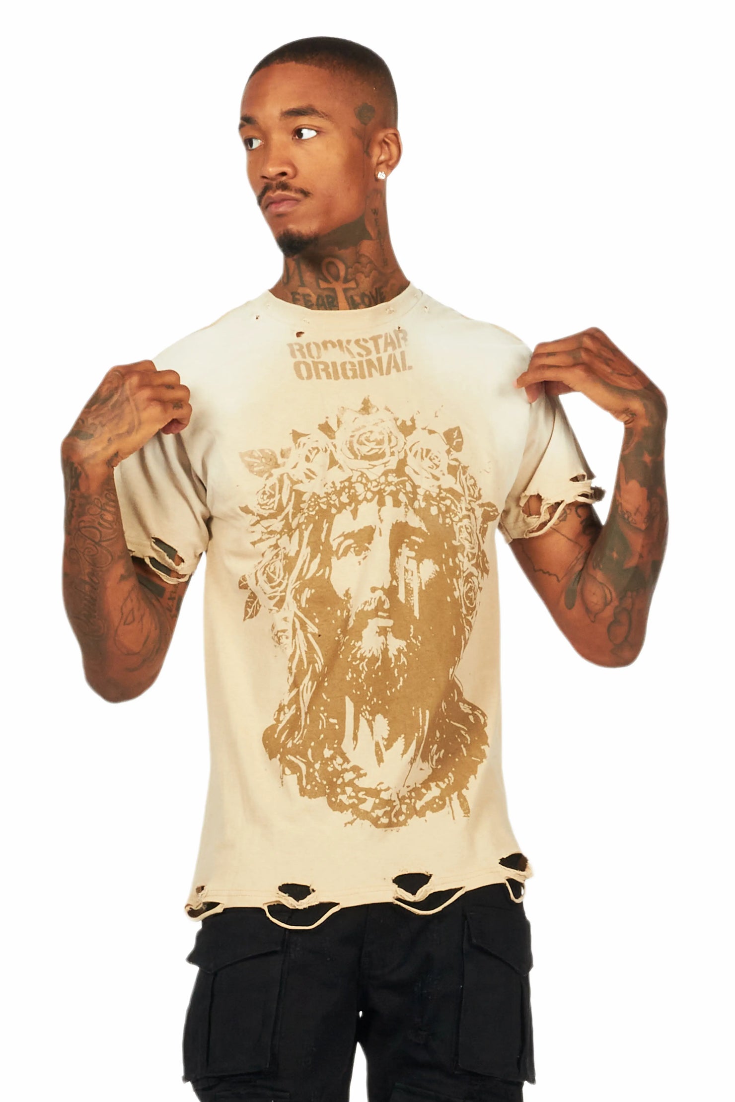 Sempe Beige Oversized Graphic T-Shirt