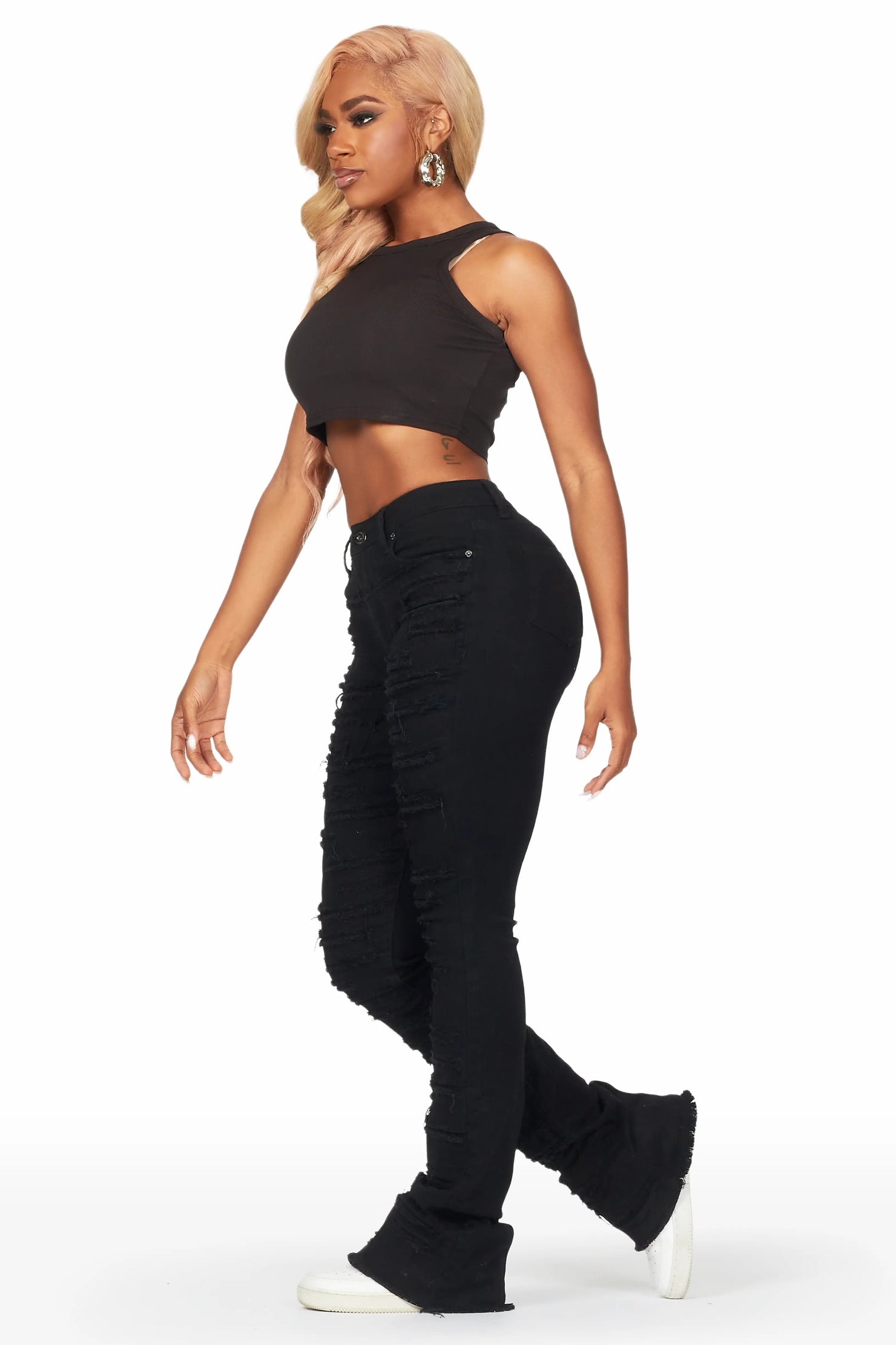 Raeven Black Stacked Flare Jean