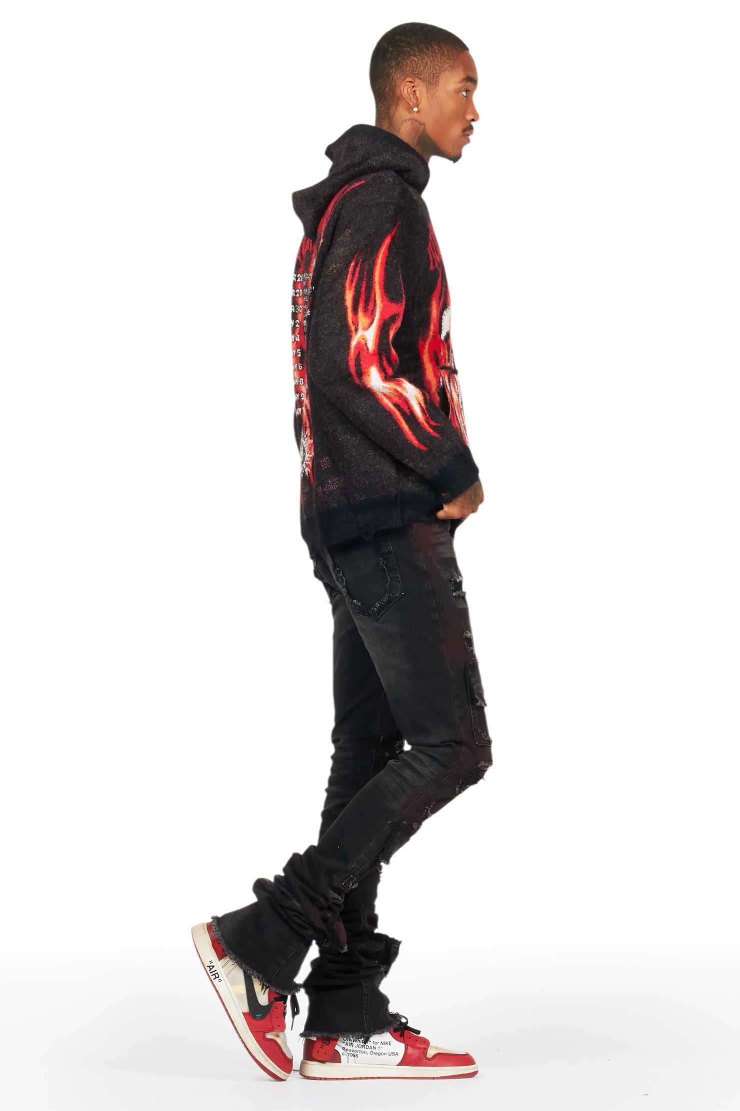 Fuka Black Knit Hoodie/Super Stacked Flare Jean Bundle