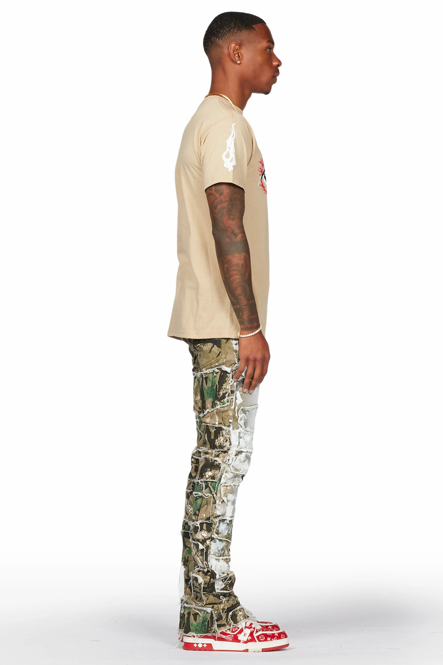 Okan Tree Camo Painter Stacked Flare Jean