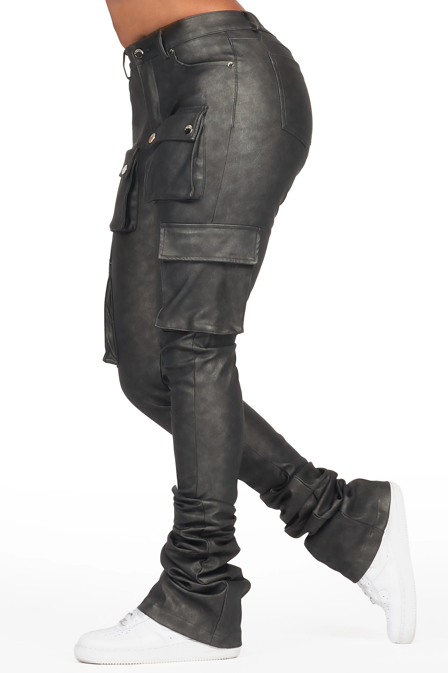 Kiedra Black Cargo Super Stacked PU Pant