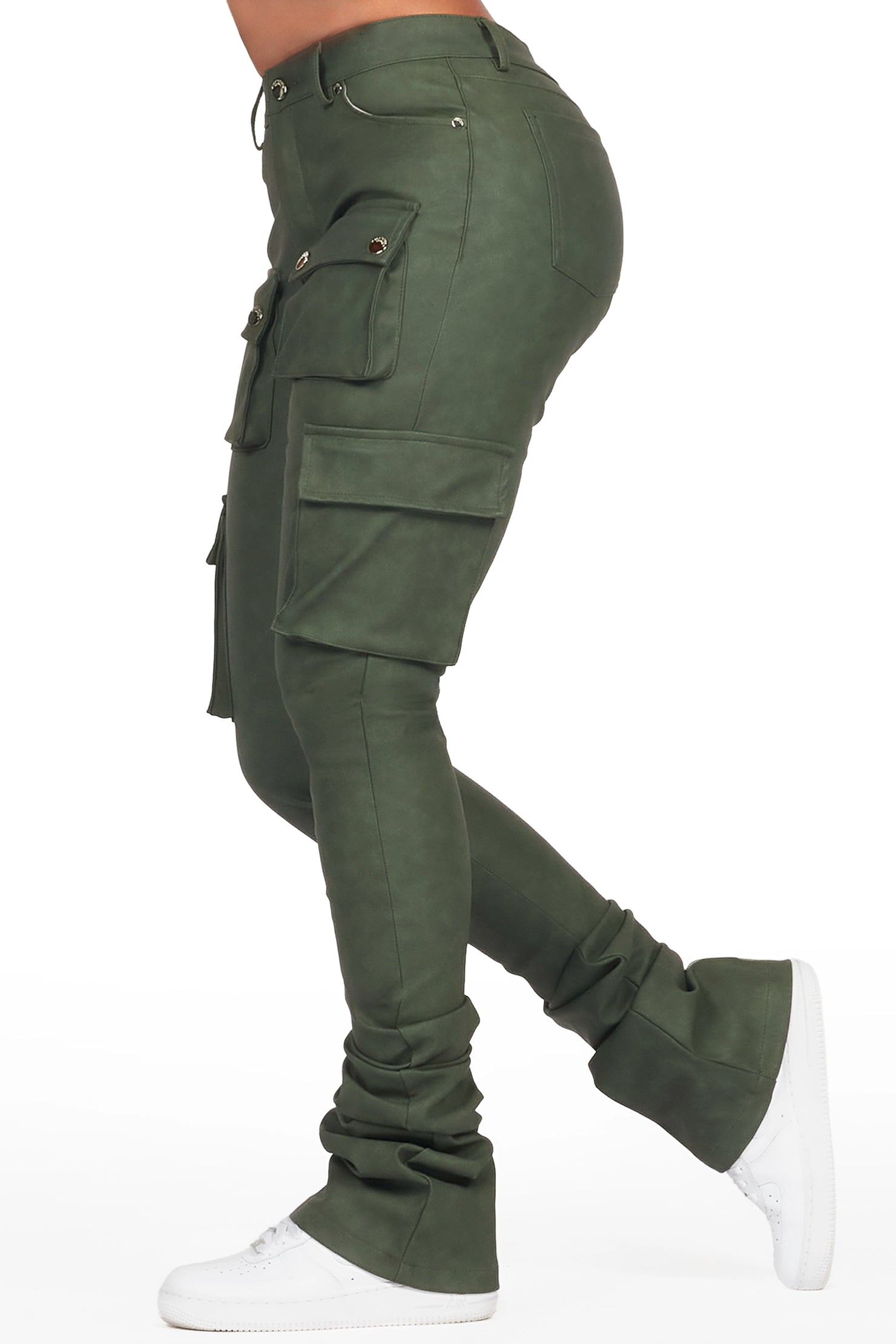 Kiedra Green Cargo Super Stacked PU Pant