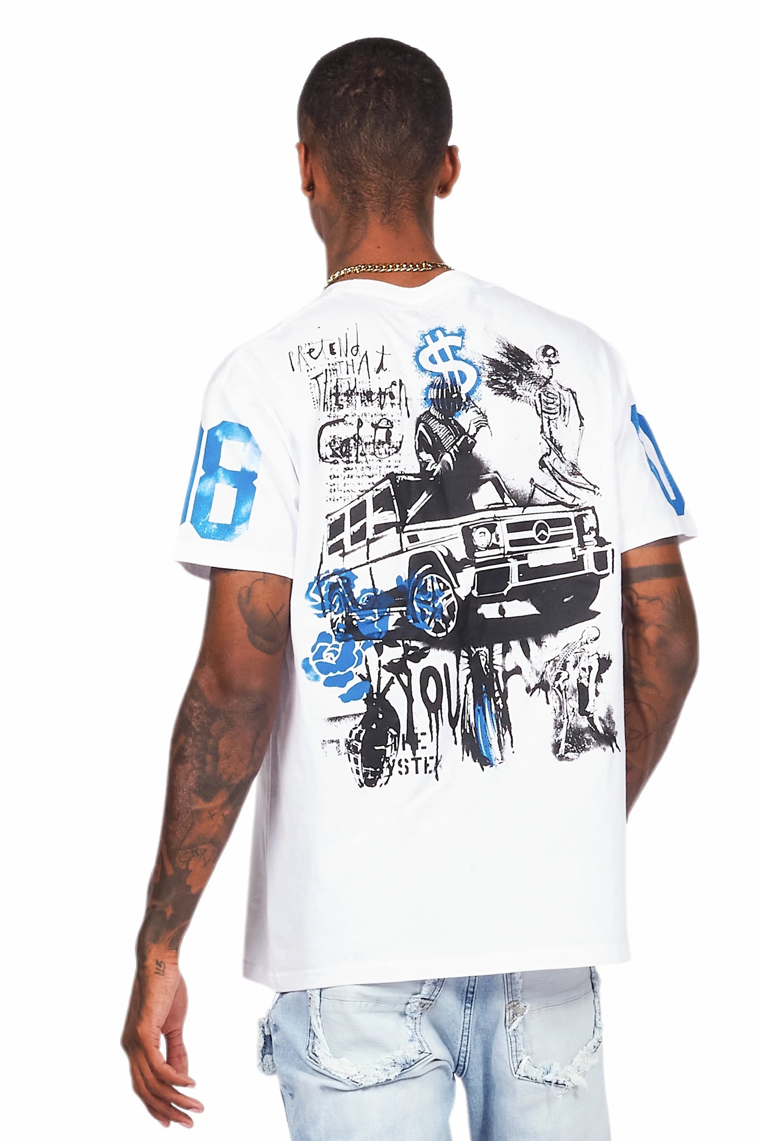 Grill White/Blue Graphic Oversized T-Shirt