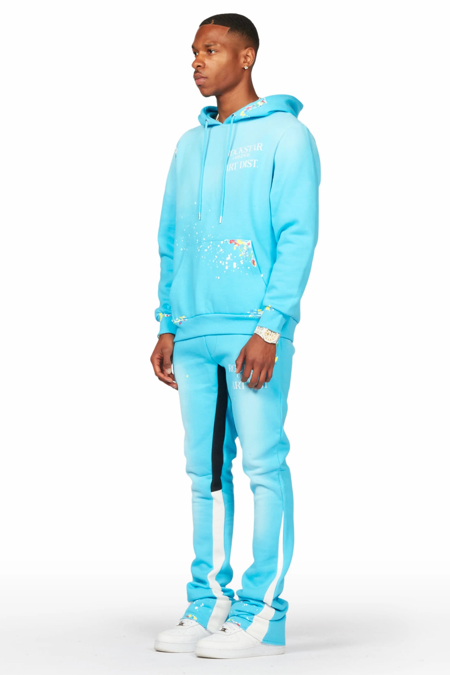 Rockstar Art Dist. Blue/White Hoodie/Stacked Flare Pant Set