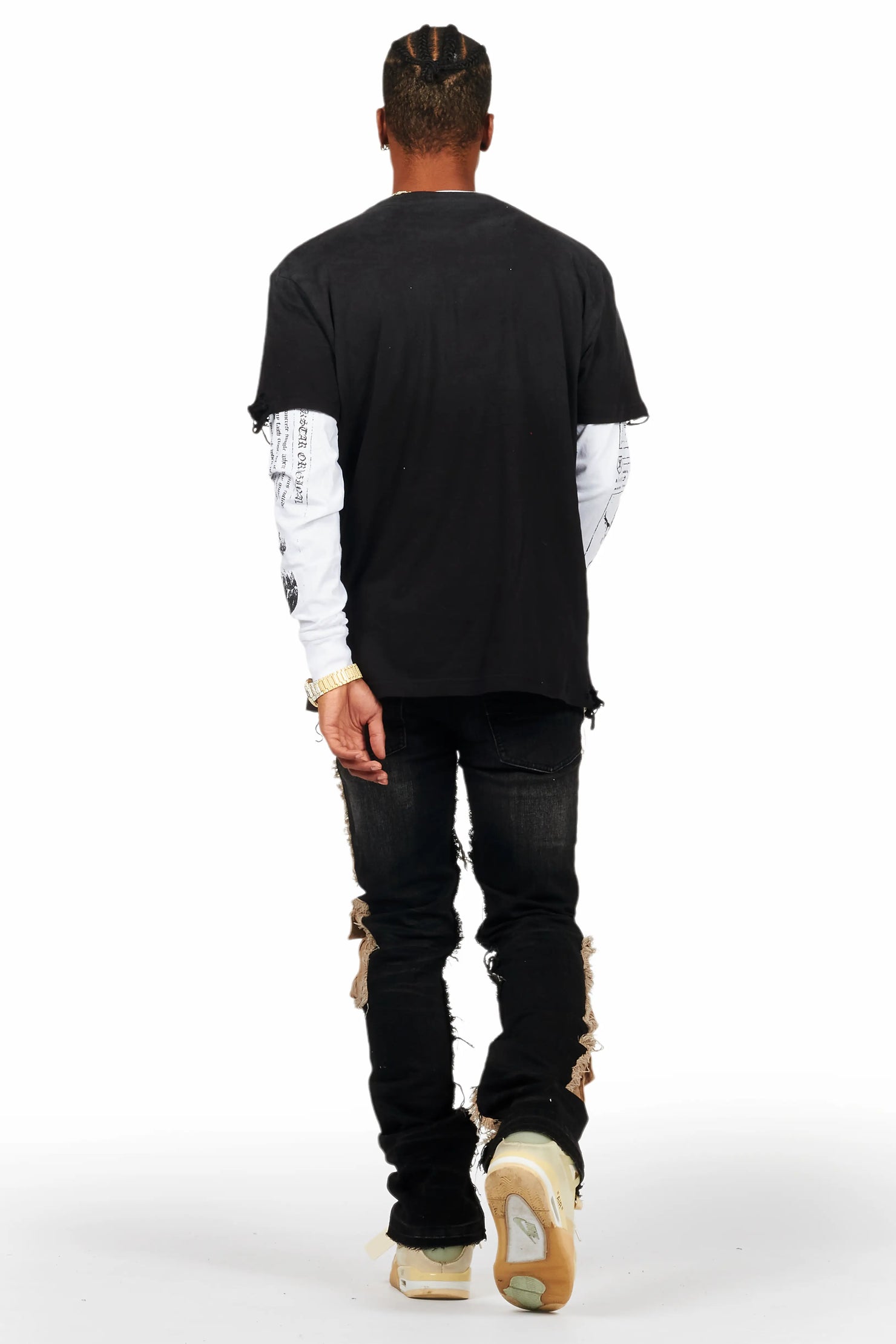 Raith Black Double Layer Long Sleeve Graphic T-Shirt