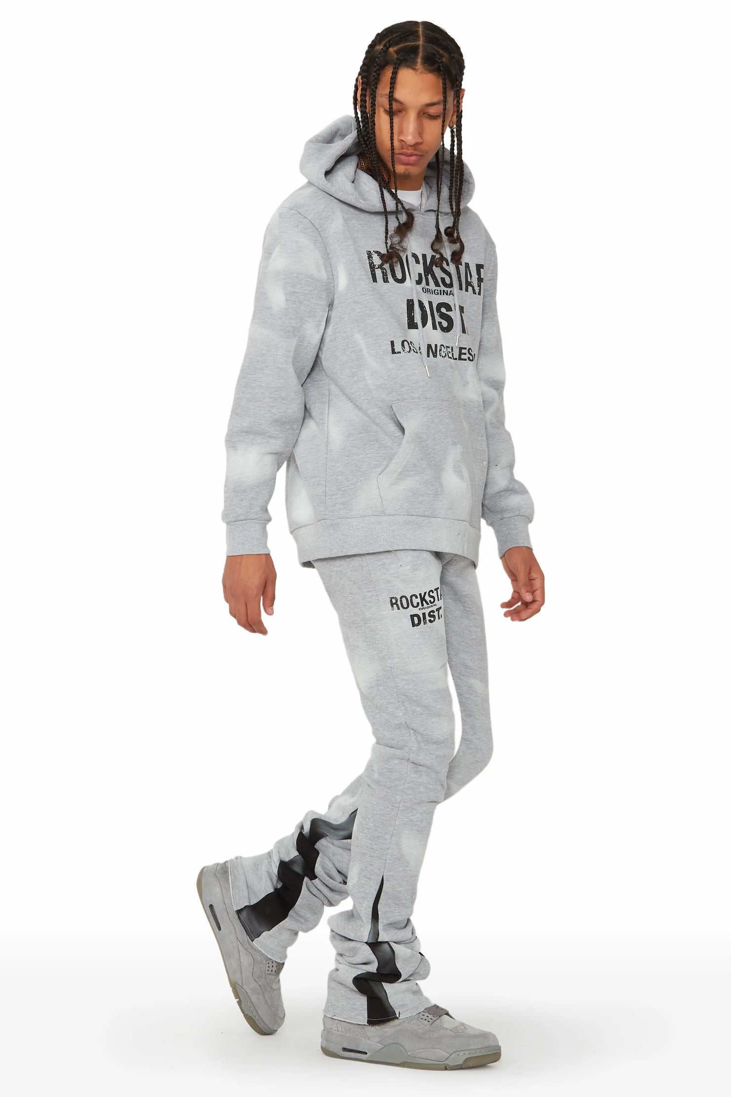 Nelly Heather Grey Hoodie Stacked Flare Track Set