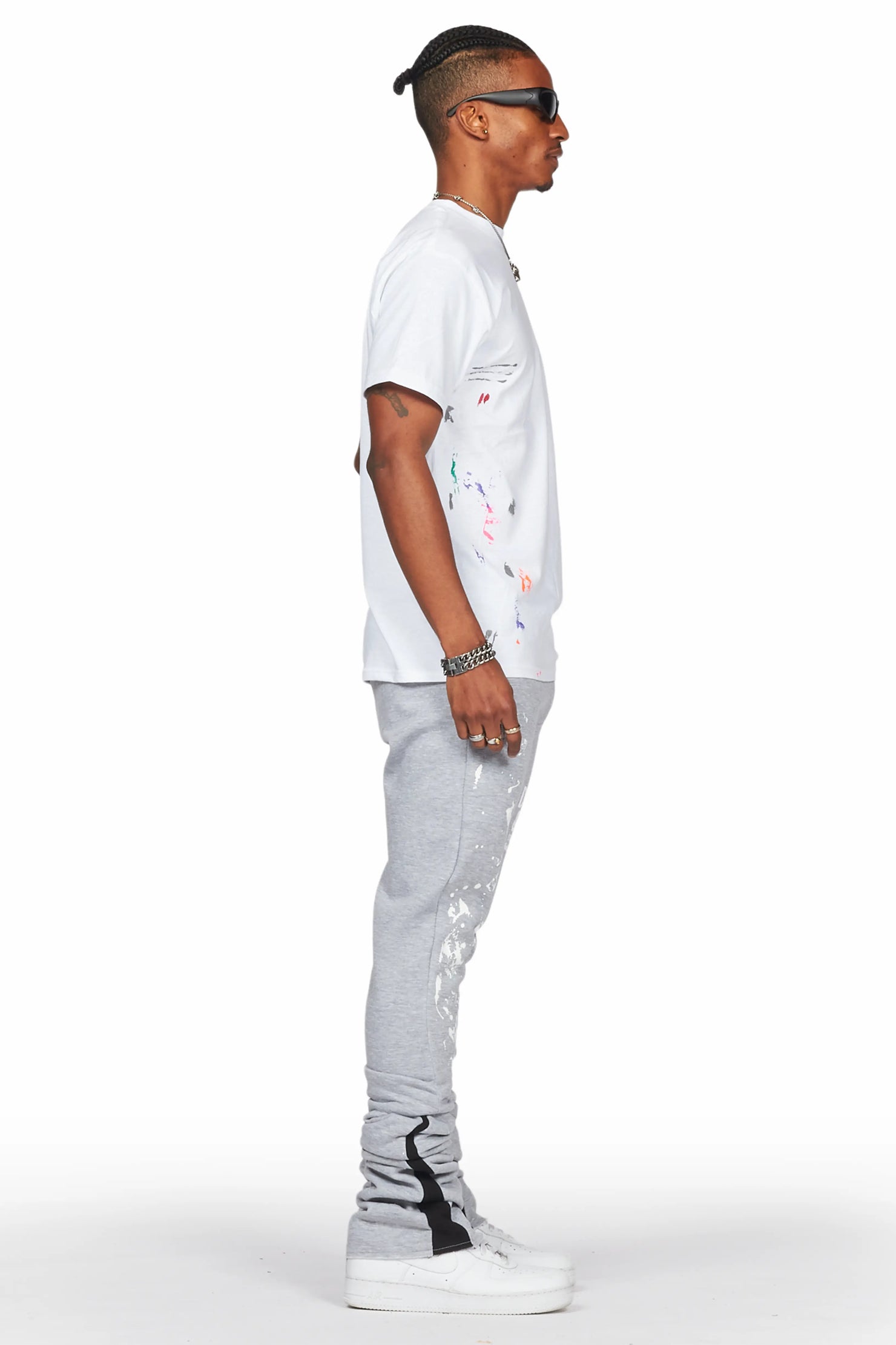 Damone Heather Grey Super Stacked Flare Track Pant