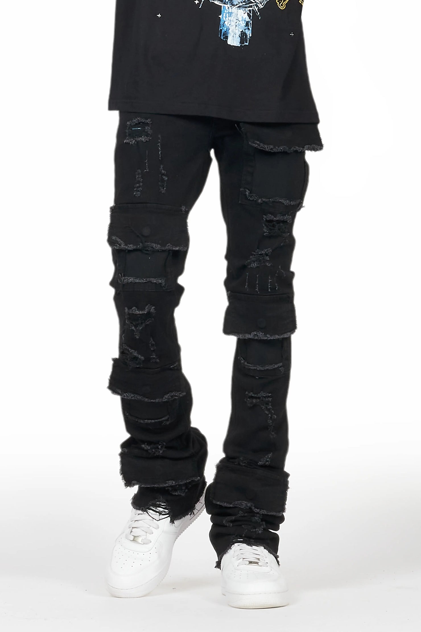 Pooja Jet Black Super Stacked Flare Jean