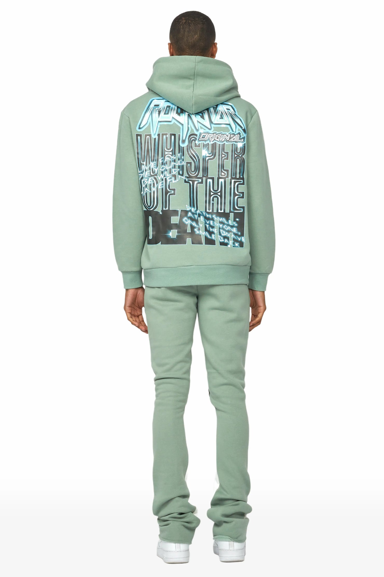 Obern Sage/White Graphic Hoodie/Stacked Flare Pant Track Set