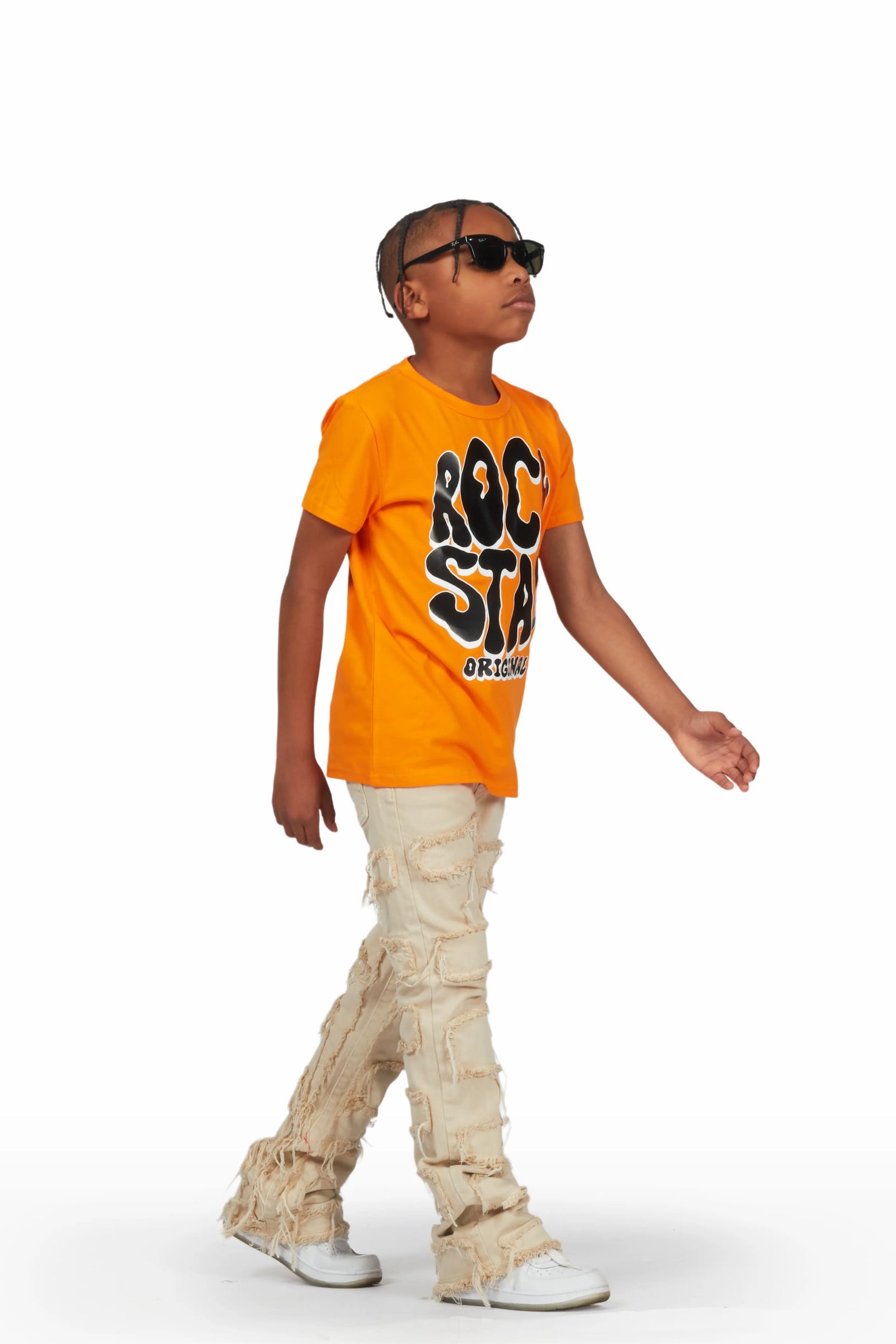 Boys Gary Orange T-Shirt/Stacked Flare Jean Set