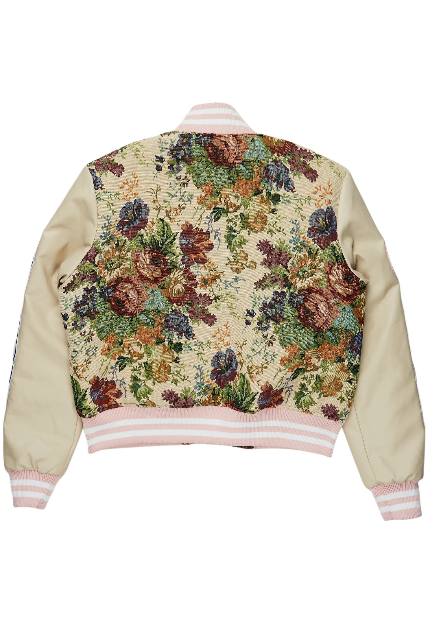 Lakiela Beige Oversized Tapestry Varsity Jacket