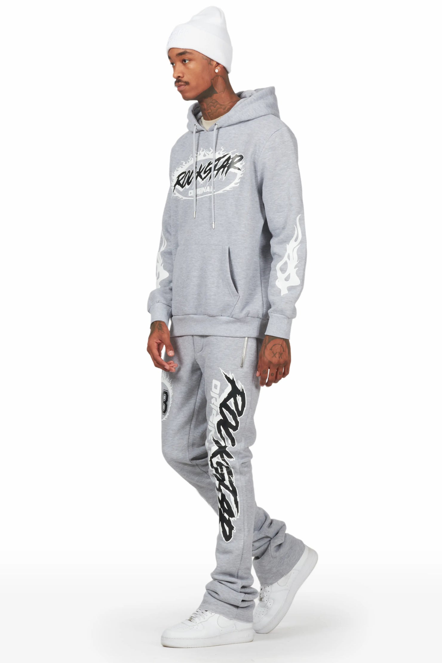 Draven Heather Grey Hoodie/Stacked Flare Track Pant Set