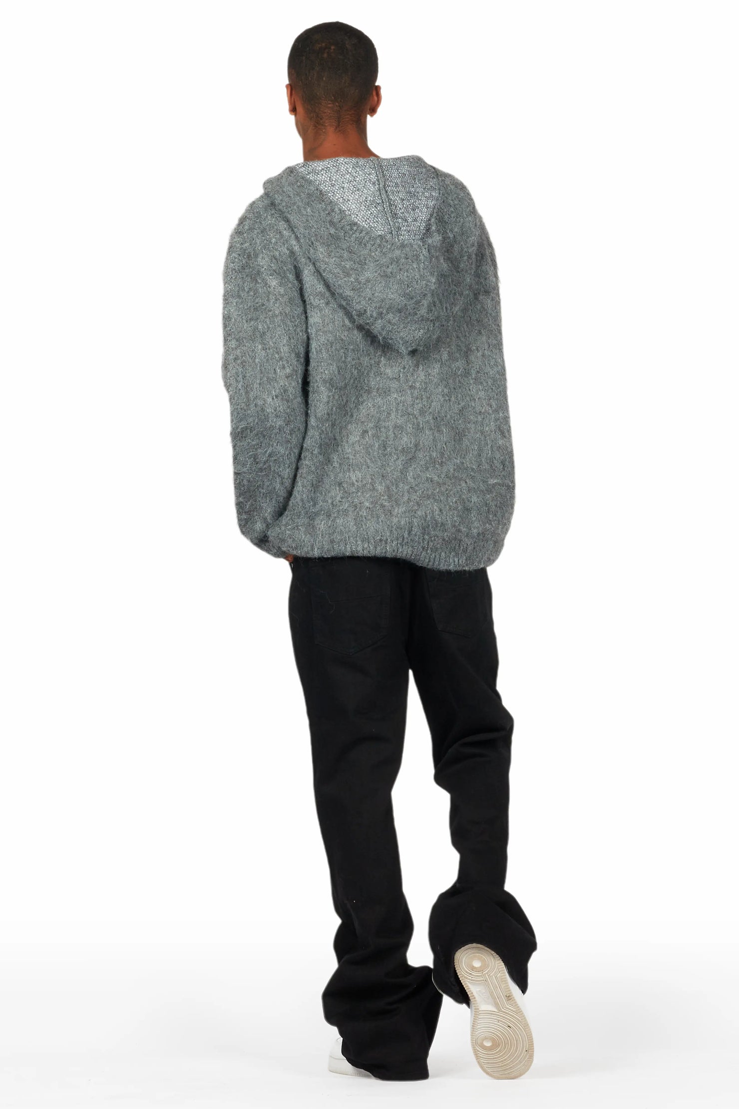 Andros Grey Graphic Knitted Mohair Hoodie