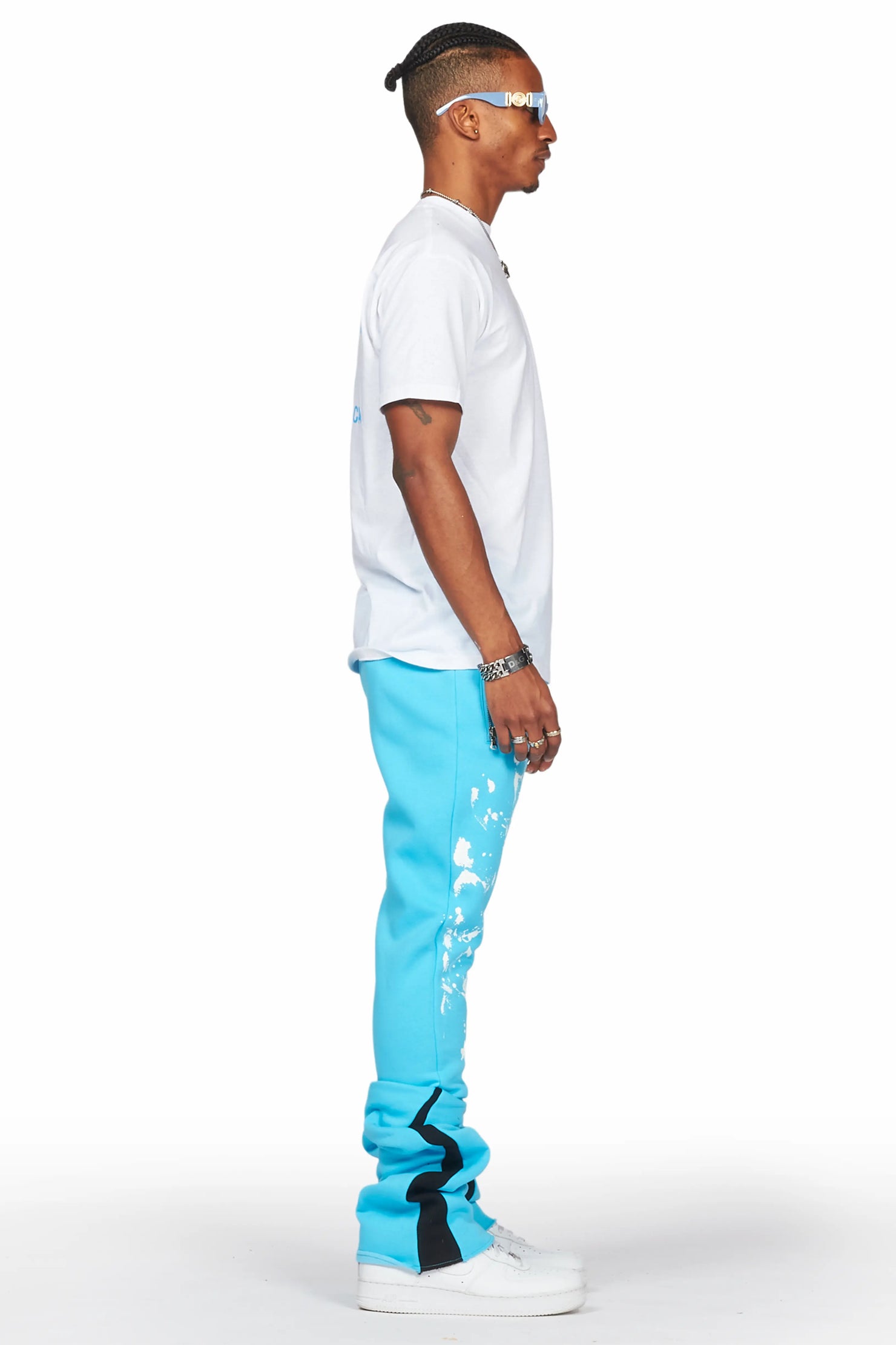 Damone Blue Super Stacked Flare Track Pant