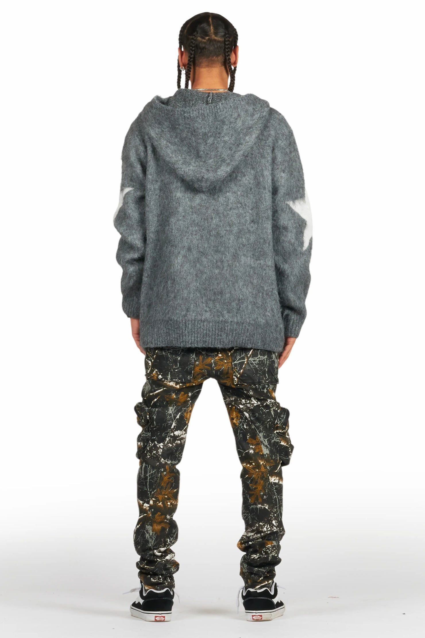 States Grey Graphic Knitted Mohair Hoodie