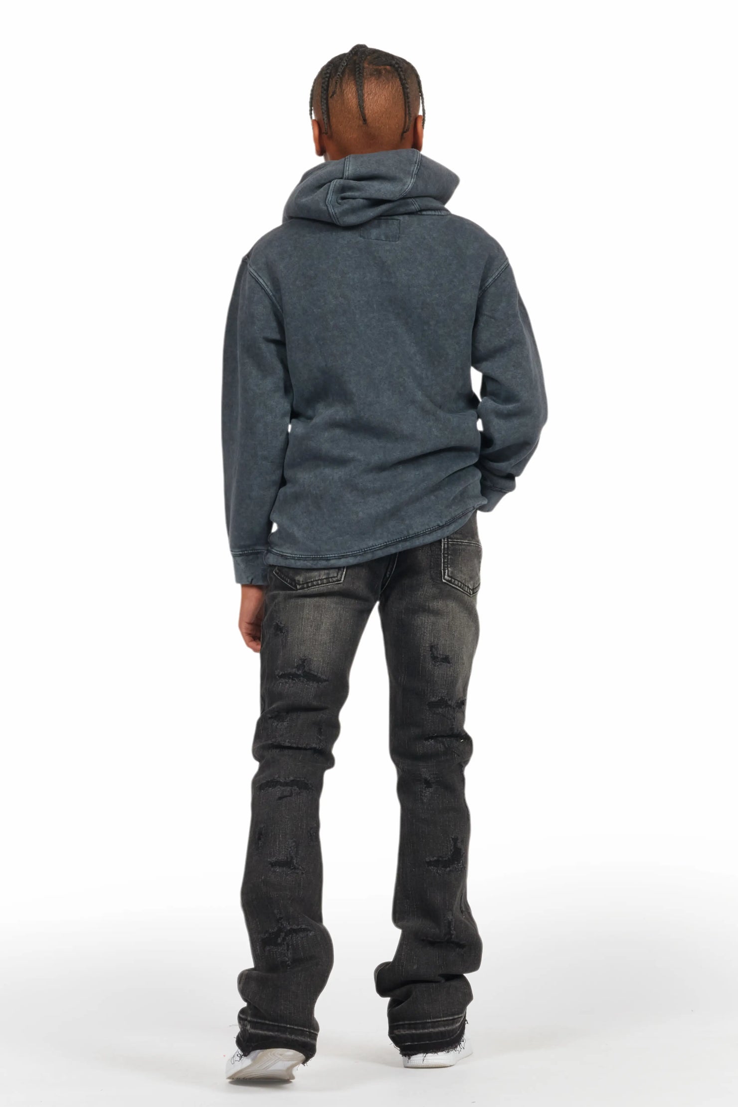 Boys All Eyes Vintage Black Hoodie/Stacked Flare Jean Set