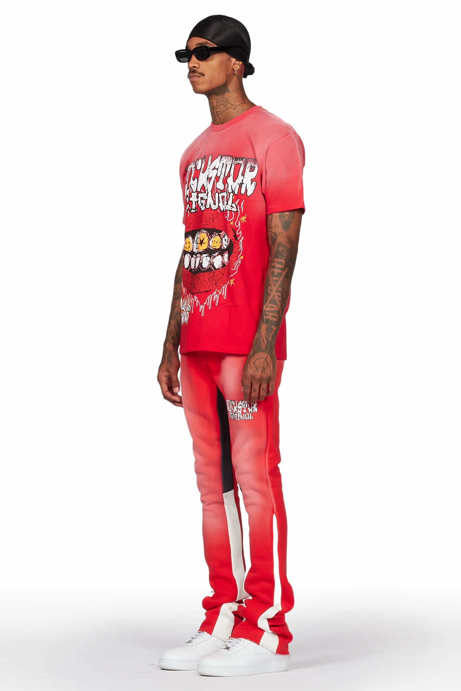 Kizzma Red T-Shirt/Stacked Flare Pant Set