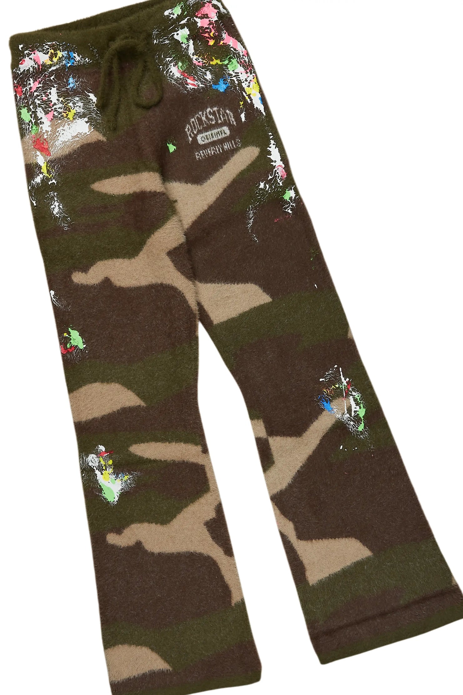 Boys Akio Green Camo Stacked Flare Knitted Mohair Track Set