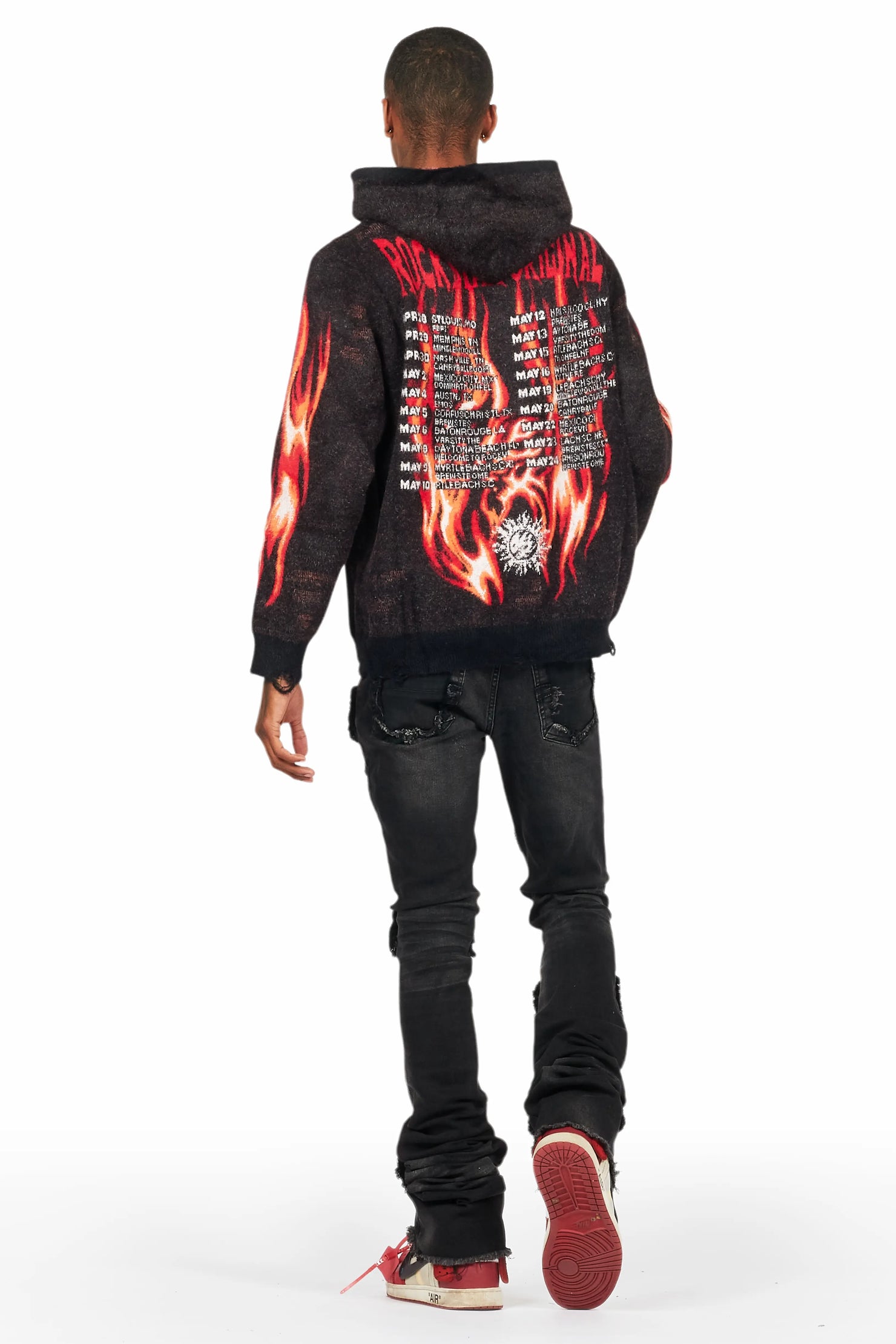 Fuka Black Knit Hoodie/Super Stacked Flare Jean Bundle