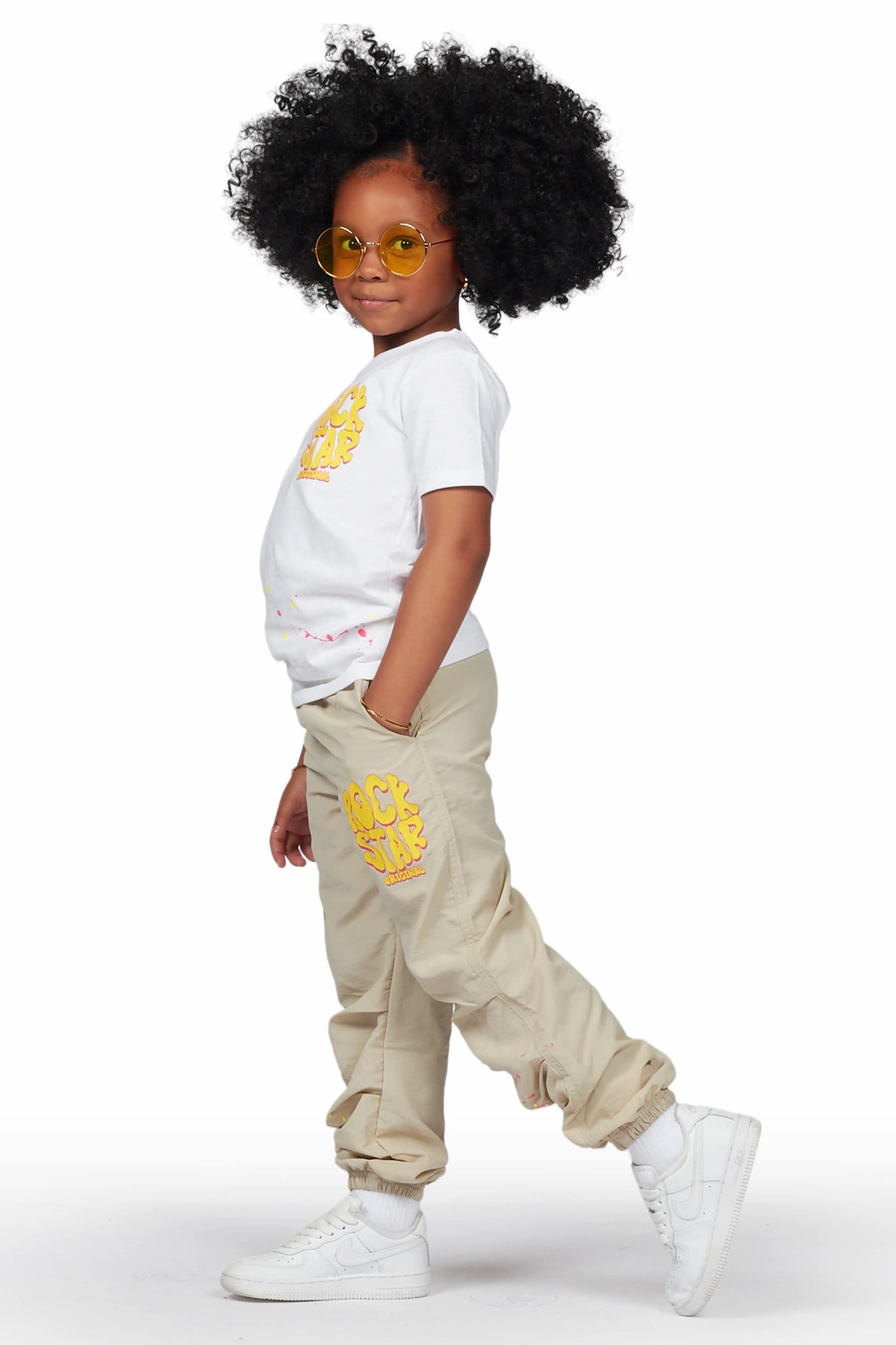 Girls Racha White/Beige T-Shirt Cargo Jogger Set