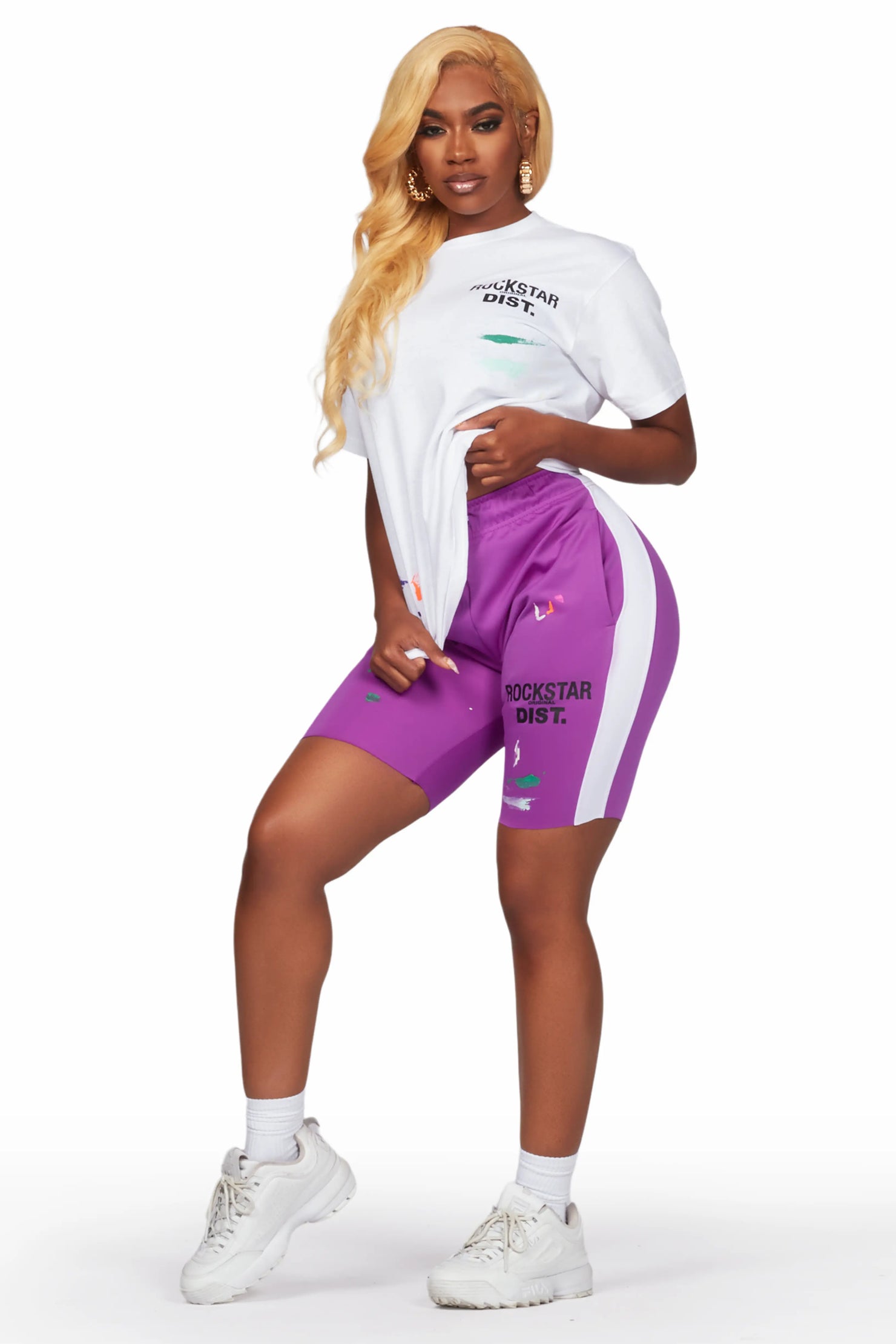 Deshauna White/Purple Short Set