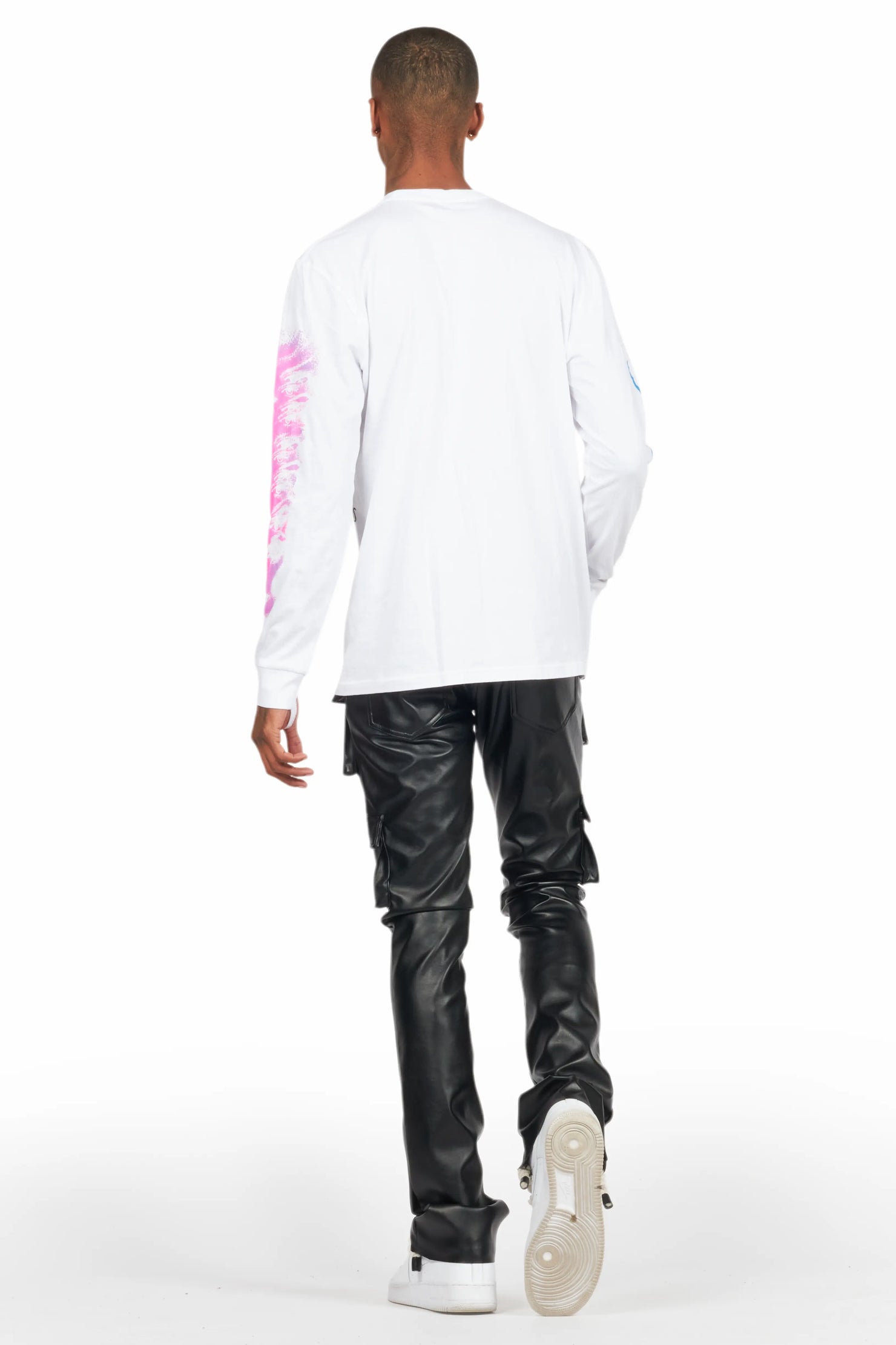 Beno White Long Sleeve Distressed Graphic T-Shirt