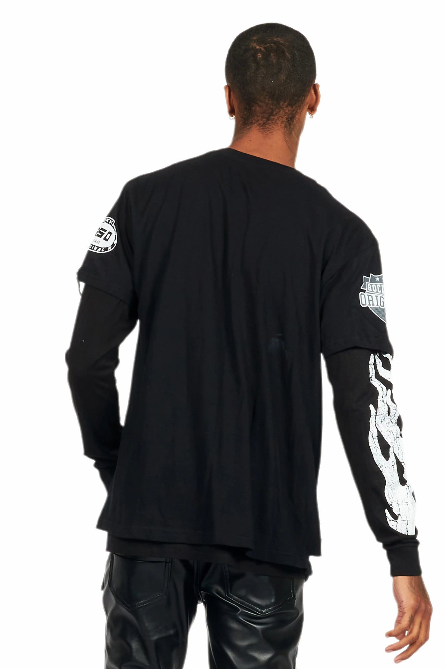 Amos Black/White Double Layer Long Sleeve Graphic T-Shirt