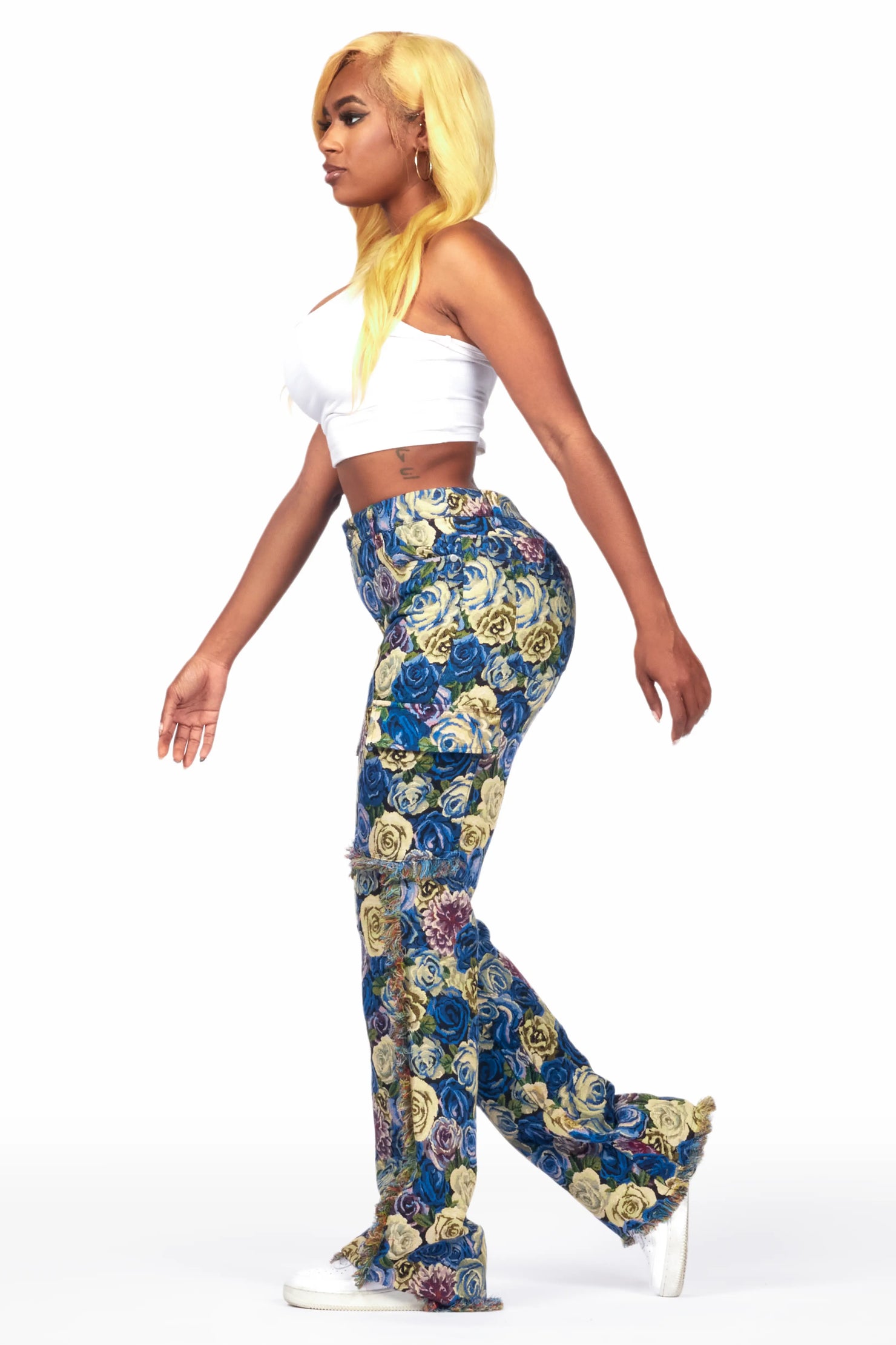 Darresha Blue Floral Tapestry Stacked Pant