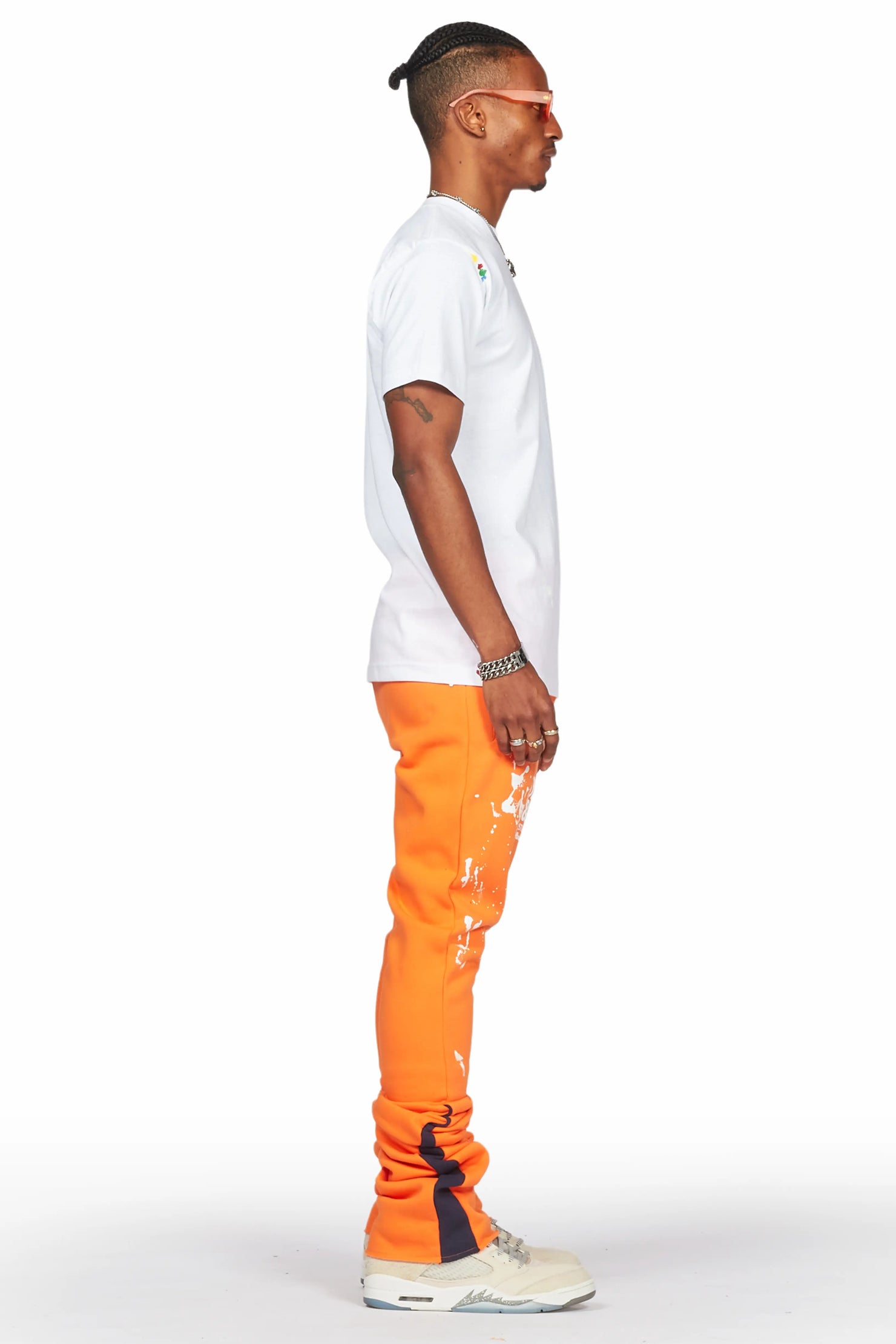 Damone Orange Super Stacked Flare Track Pant